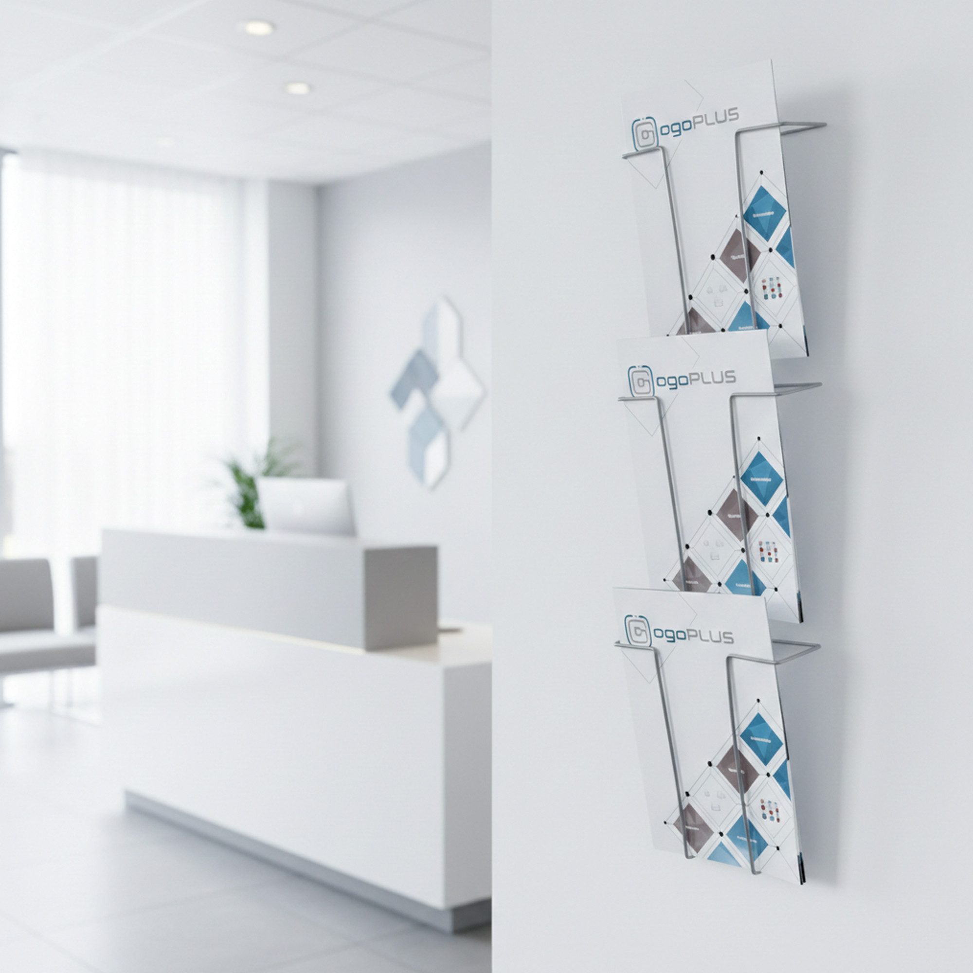 ogoPLUS Zeitungsständer 3 Fach Din A4 Wandprospekthalter Hochformat Metall Prospekthalter, Informationshalter Metall, Wandregal für Prospekte, Büro Wandorganizer