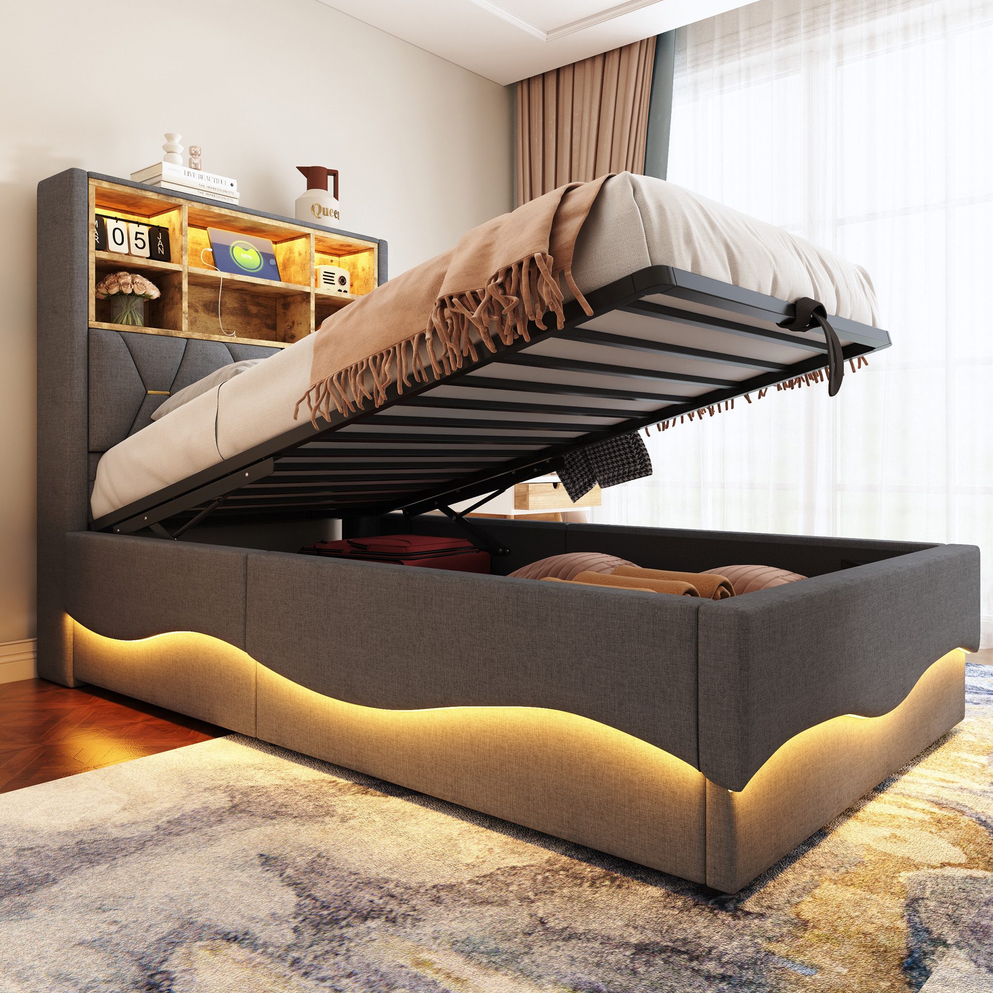 STILVORA Polsterbett 90x200 mit LED-Licht&USB,Jugendbett Einzelbett mit Lat günstig online kaufen