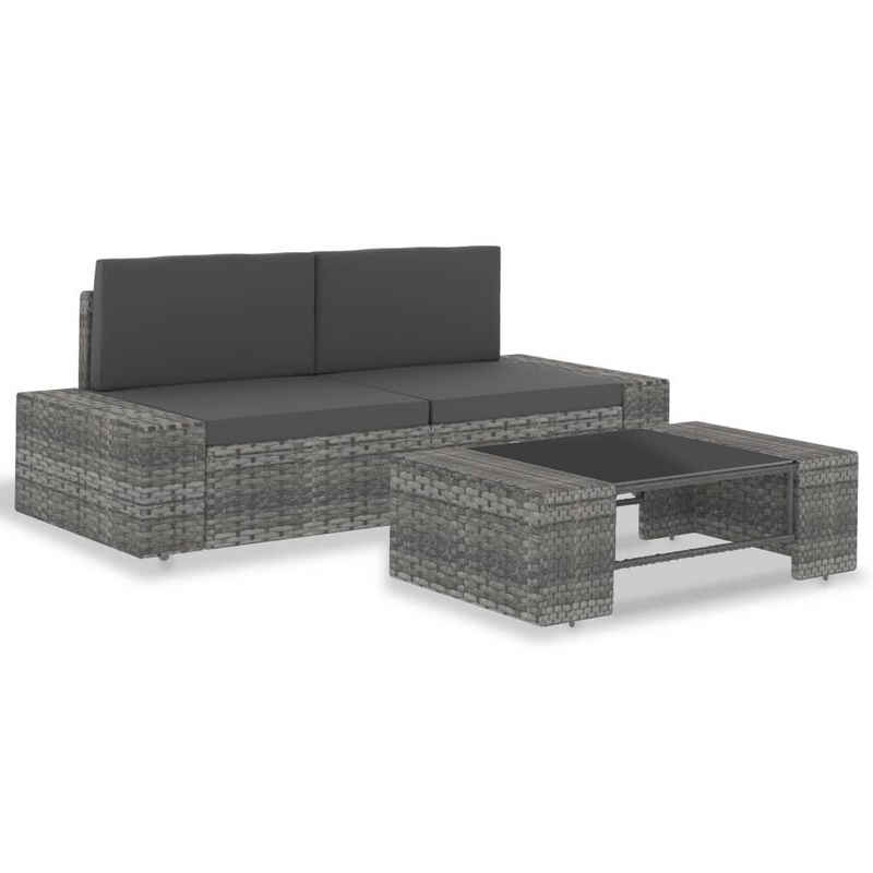 vidaXL Loungesofa 3-tlg. Garten-Lounge-Set Poly Rattan Grau, 1 Teile