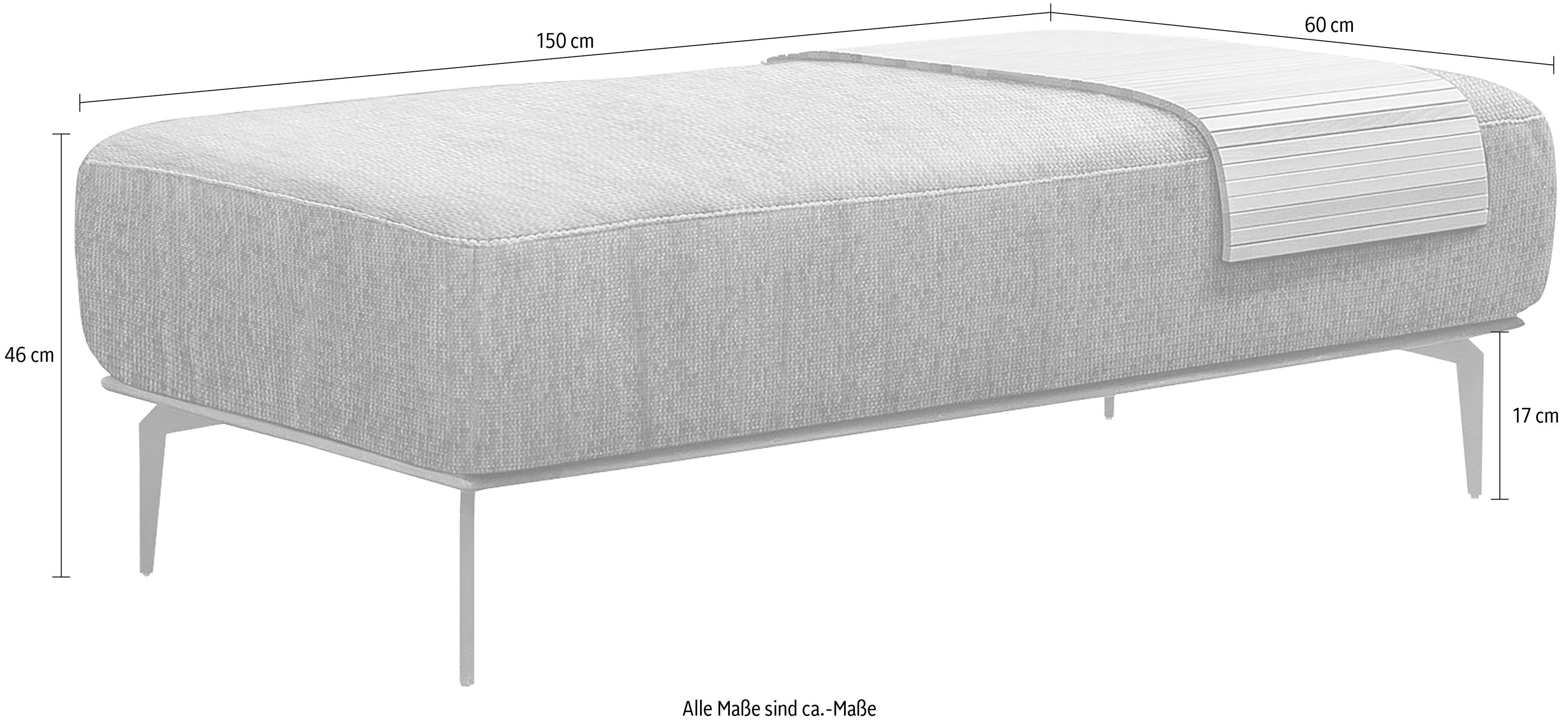 W.SCHILLIG Polsterhocker run, mit elegantem Holzsockel, Füße in Silber matt, Breite 150 cm