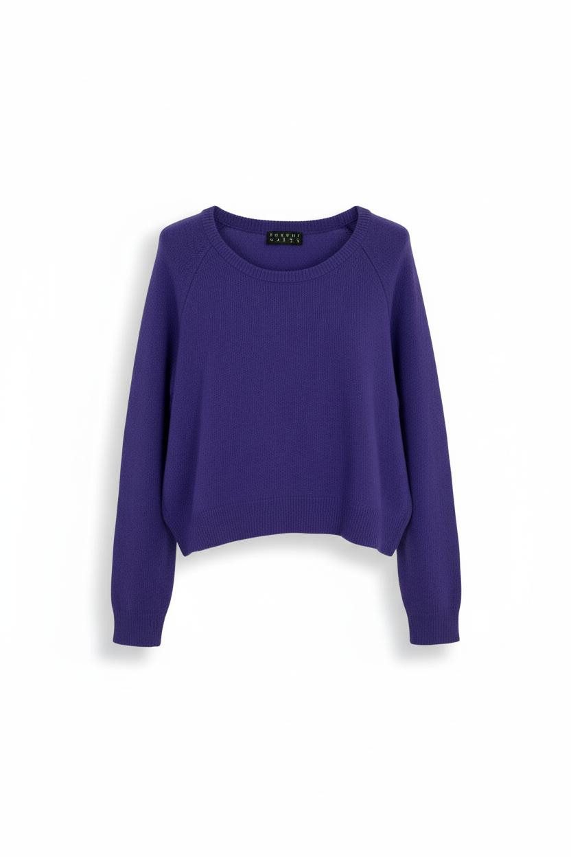 Zuckerwatte Rundhalspullover modisch kurze Form aus Merino Cashmere Mix