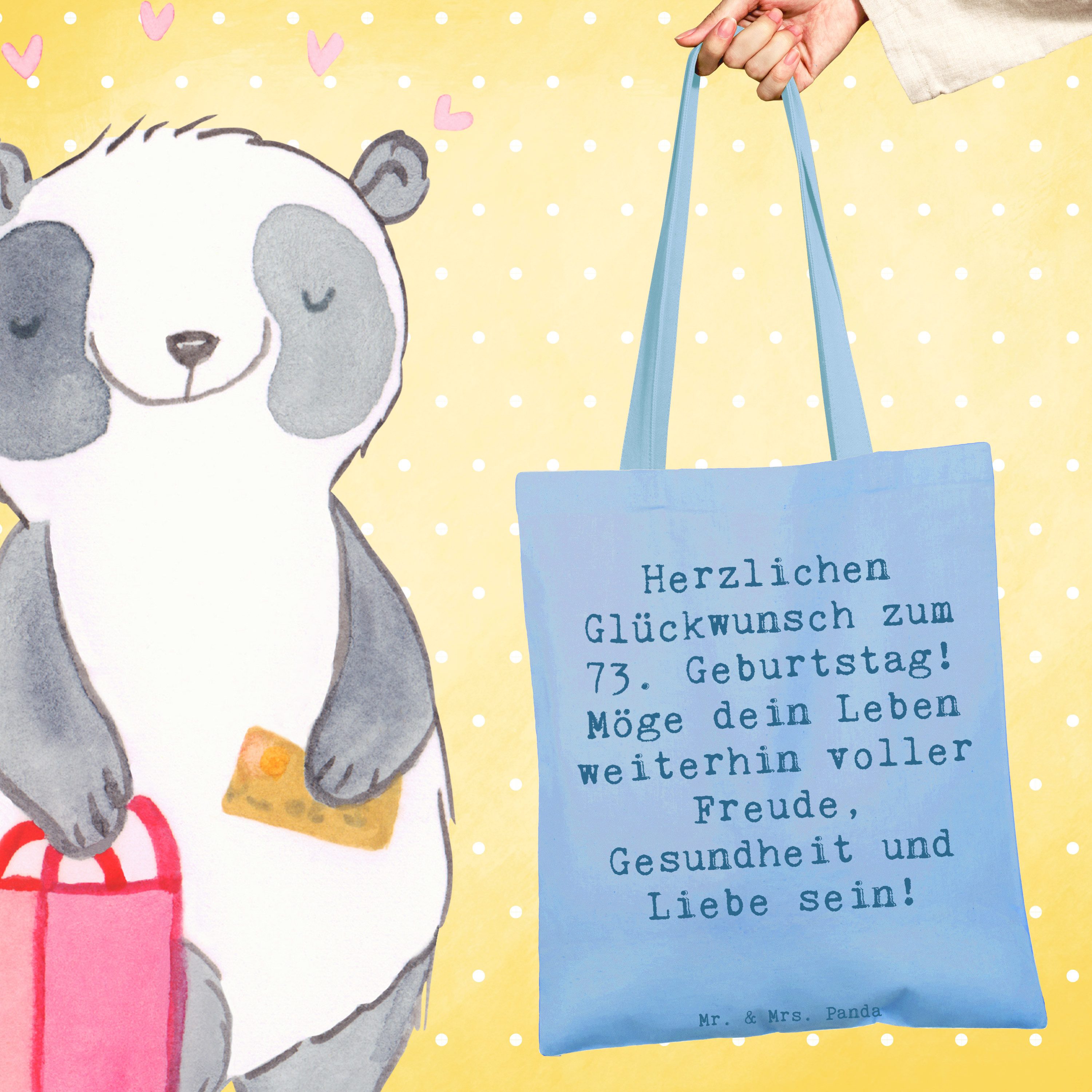 Mr. & Mrs. Panda Tragetasche Spruch 73. Geburtstag, Shopping Tasche, Sky Blue, Tote Bag, Geschenk, (Packung, 73. Geburtstag Geburtstag Alter), Happy Birthday studententasche dokumententasche