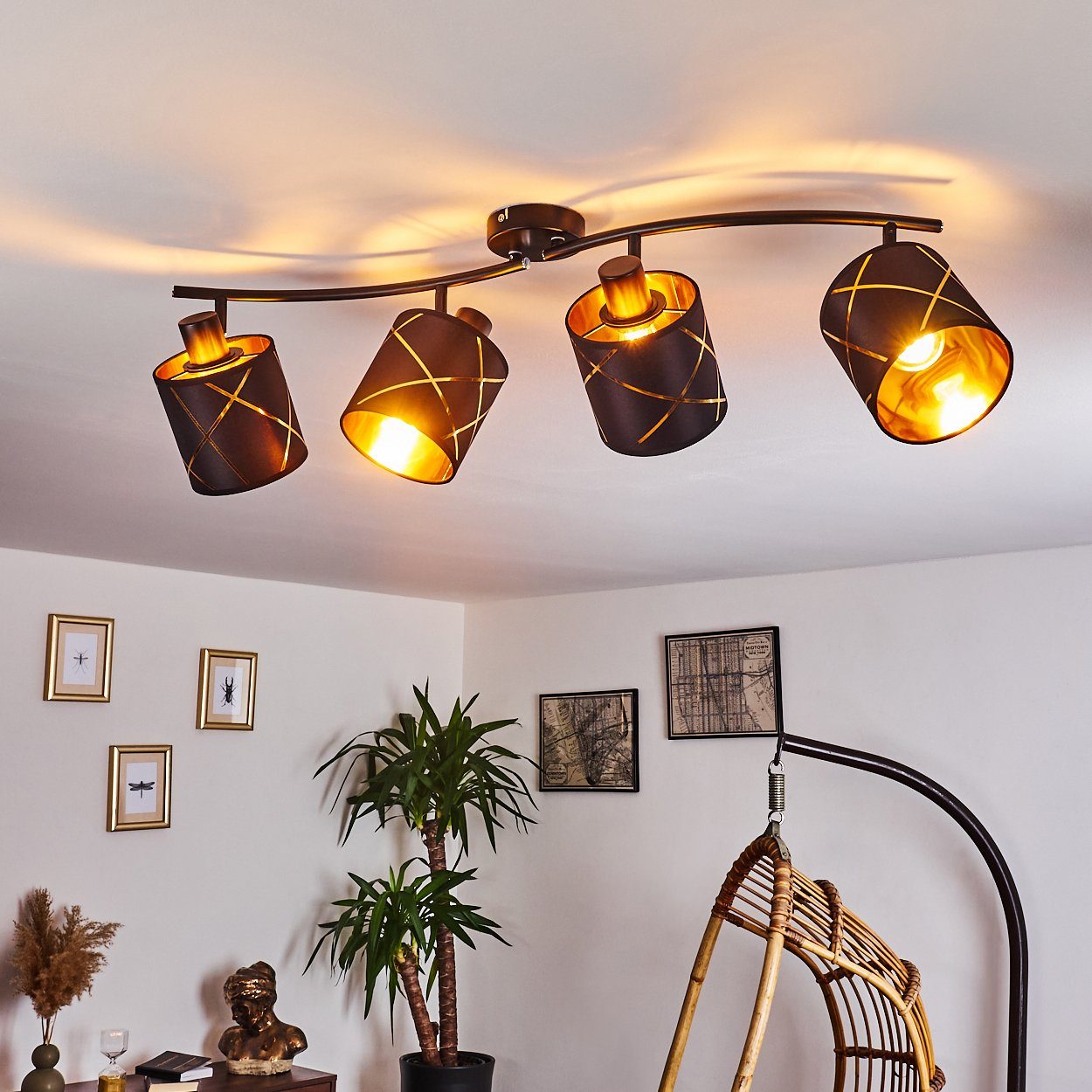 mit 4-flammige Modern kupferfarben, Metall Leuchtmittel, aus Stoffschirmen, und 4xE27 Zimmerlampe Deckenlampe Deckenleuchte ohne in hofstein »Osimo« verstellbaren schwarz Look