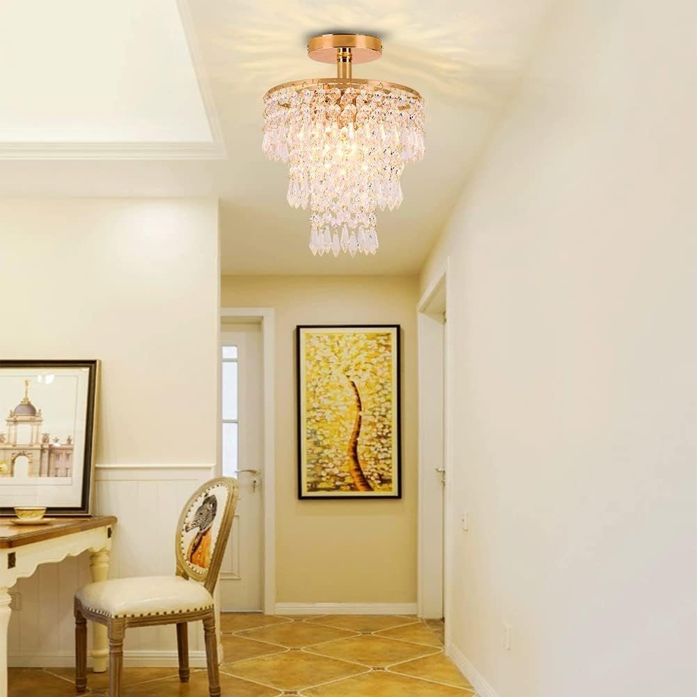 Wohnzimmer für Gold Kristall-Deckenleuchte DOPWii Deckenleuchten Kristall-Kronleuchter,200*290mm