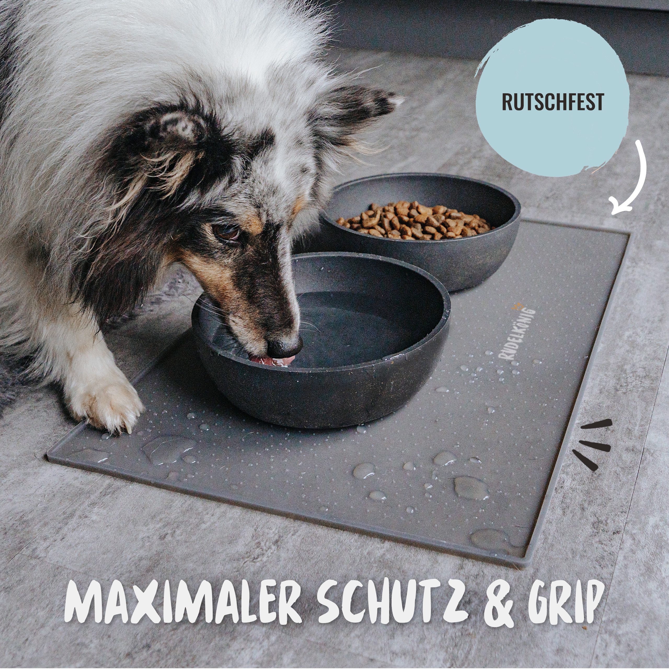 Rudelkönig Napfunterlage Rutschfeste Futtermatte, 48 x 30cm, Napfunterlage Hund, 1-St., Wasserdichte Fressnapf Unterlage, BPA-frei
