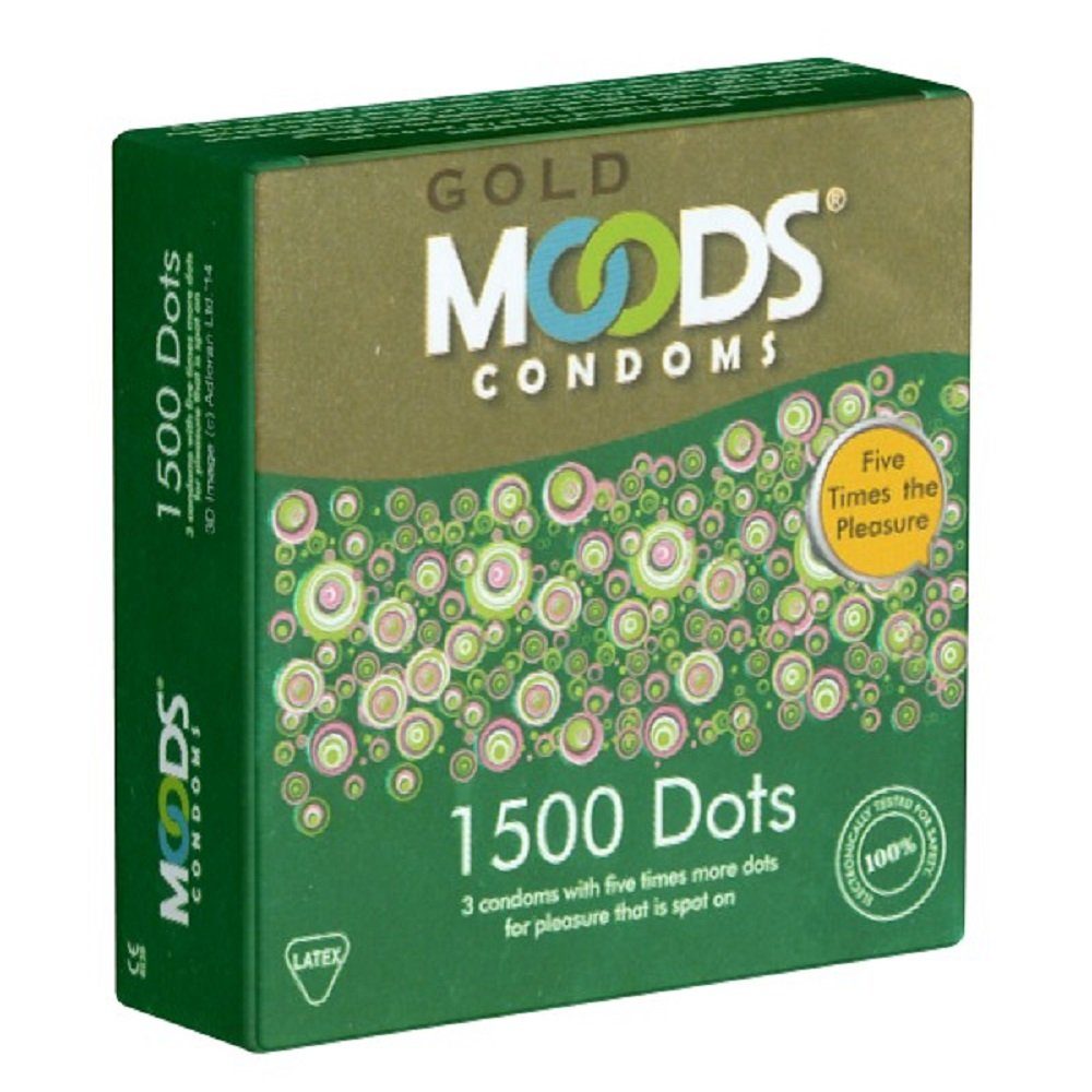 MOODS Condoms Kondome GOLD - 1500 Dots Condoms Packung mit, 3 St., prickelnde Kondome mit 1500 Noppen, erleben Sie neue Dimensionen des Vergnügens