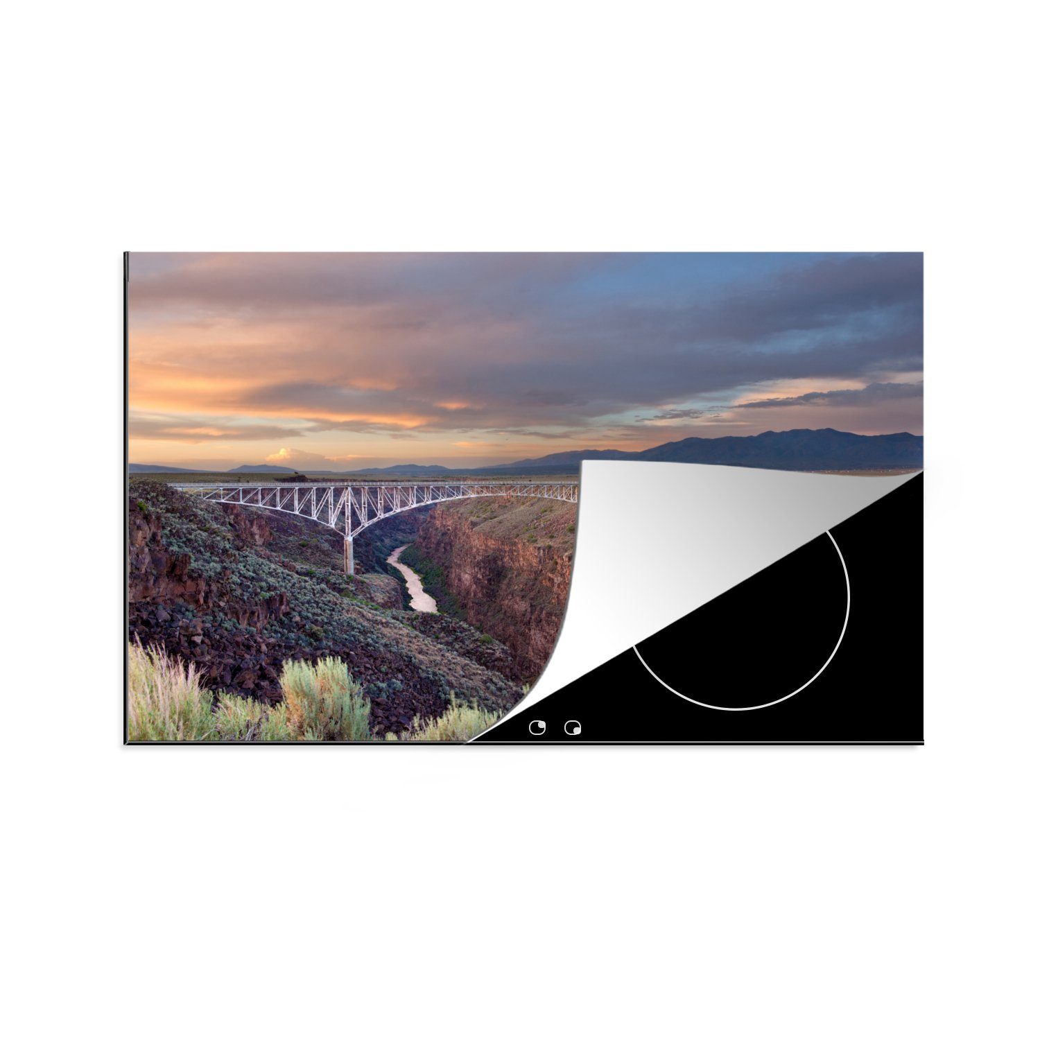 MuchoWow Herdblende-/Abdeckplatte Brücke über die Rio-Grande-Schlucht, Taos County, New Mexico, Vinyl, (1 tlg), 81x52 cm, Induktionskochfeld Schutz für die küche, Ceranfeldabdeckung