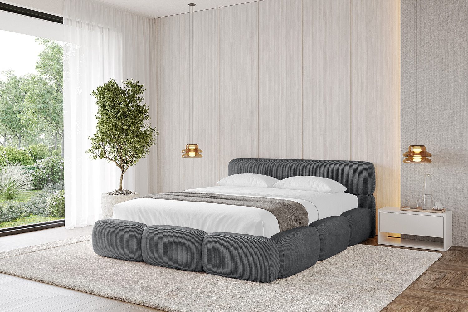 ALTDECOR Polsterbett ELVA-v1 (Polsterbett mit Bettkasten und Lattenrost, Boxbett ohne Matratze), Doppelbett mit Stauraum, Bett mit Kopfteil