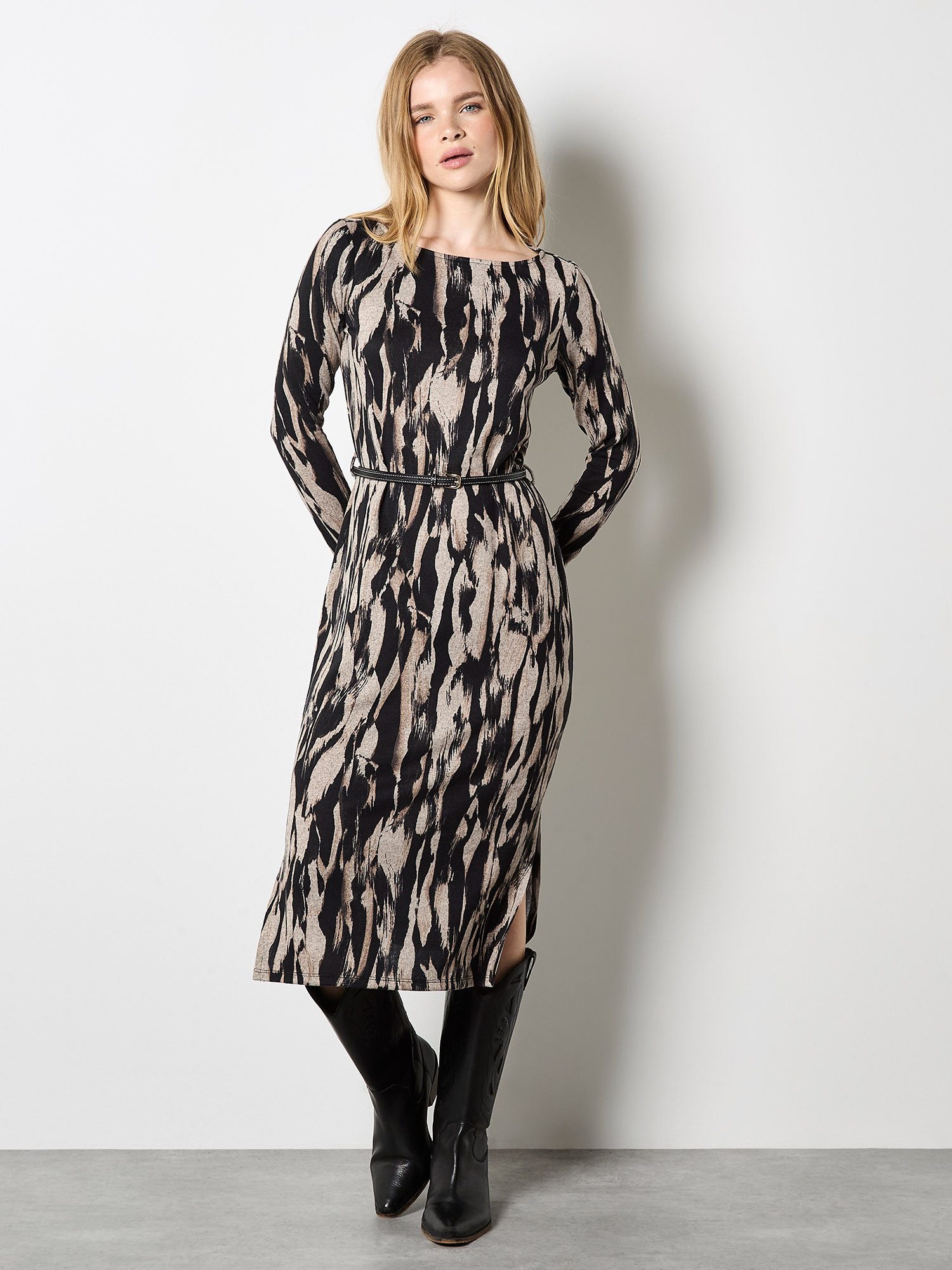 Apricot Druckkleid Midikleid (2-tlg) mit Pinselstrichmuster günstig online kaufen