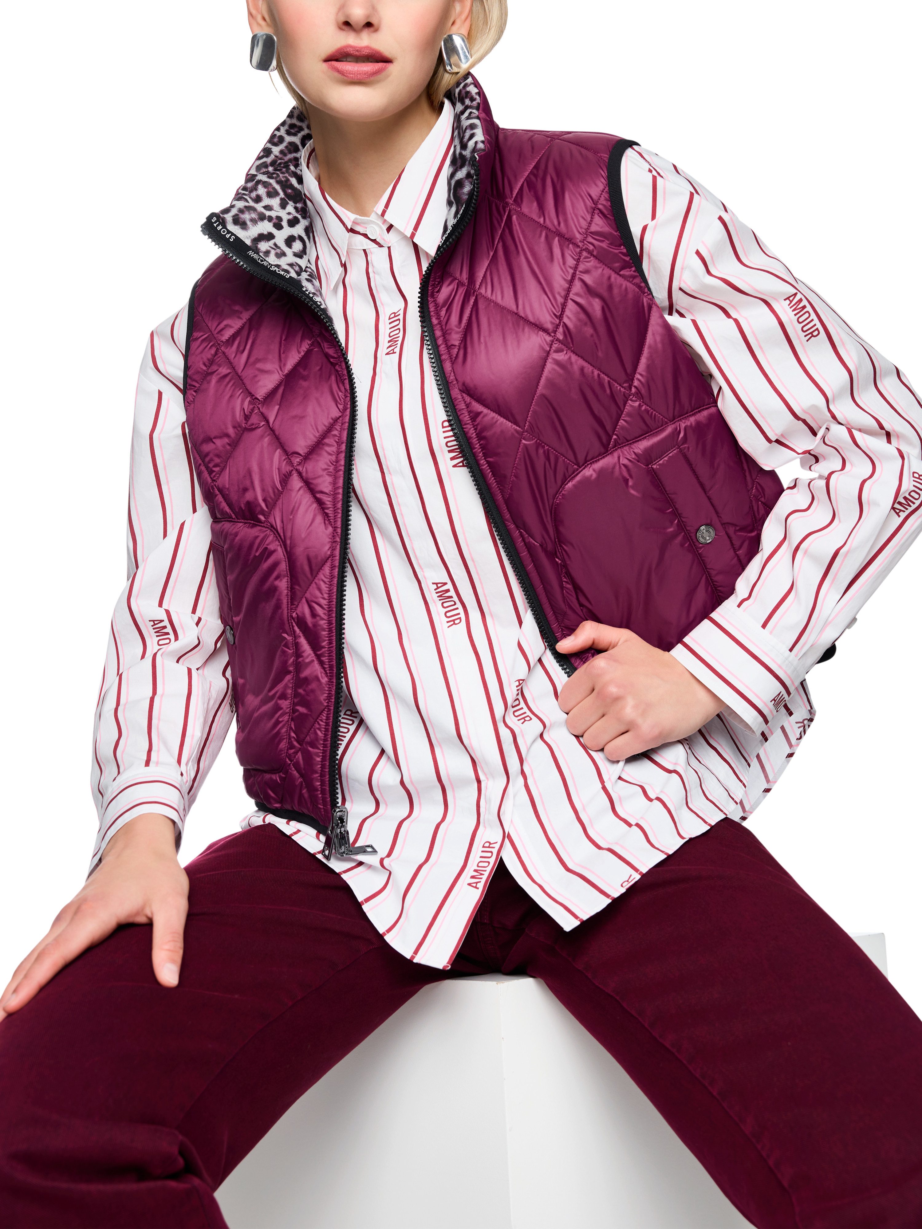 Marc Cain Wendeweste Mon Cherry Premium Damenmode Wendbar, 2-Wege-Reißverschluss, Stehkragen