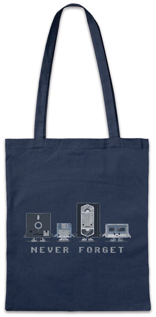 Beuteltasche Never Forget Stofftasche Floppy Disk Retro Kassette VHS Video Diskette