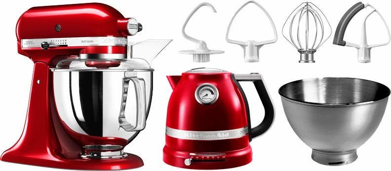 KitchenAid Küchenmaschine 5KSM175PSECA LIEBESAPFEL-ROT, 300 W, 4,8 l Schüssel, Gratis Wasserkocher, 2. Schüssel, Flexirührer (Wert ca. 347,-UVP)