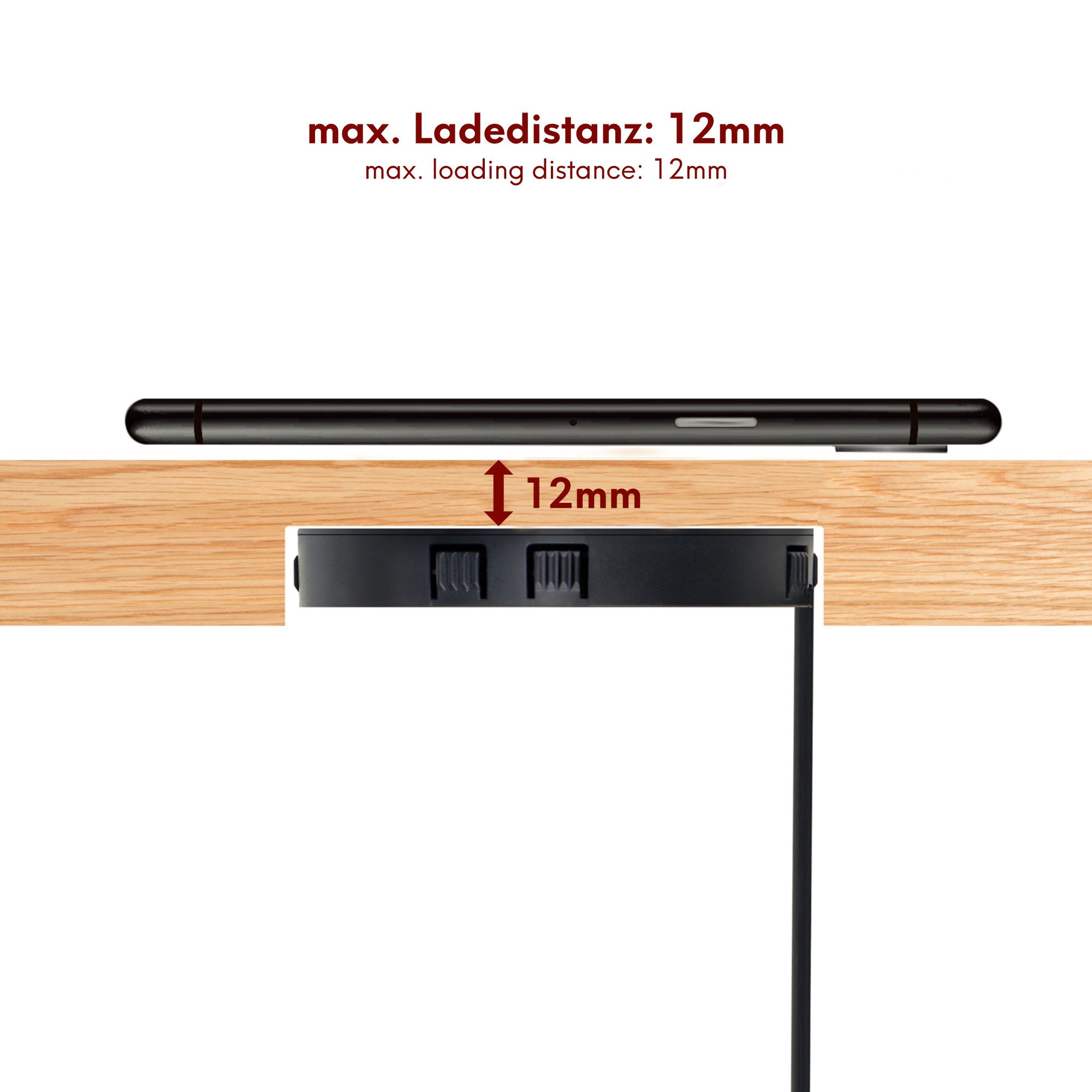 kalb 15W Unterbau Ladegerät Induktion Ø85mm USB QC3.0 drahtlos Einbau Induktions-Ladegerät