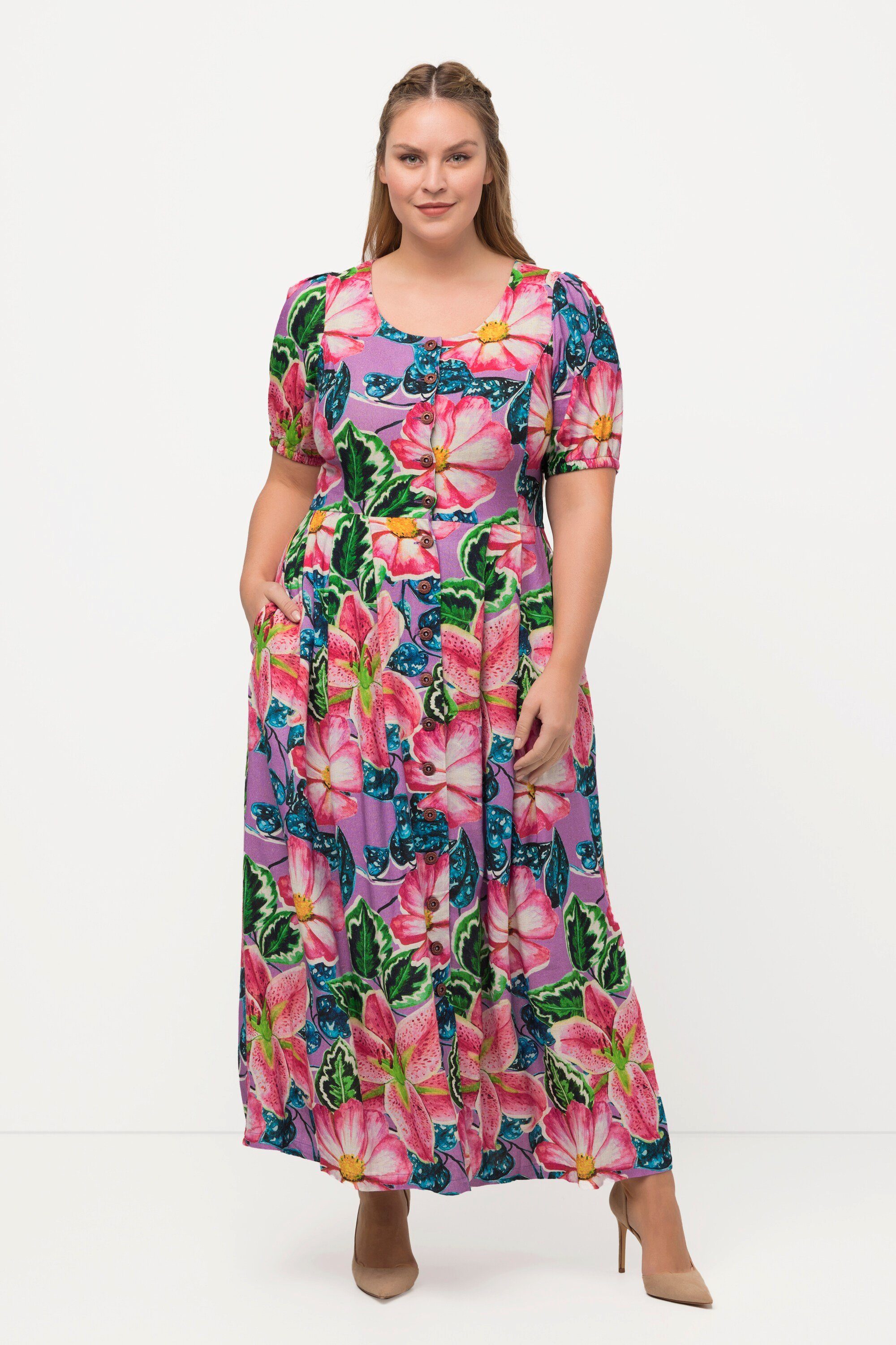 Ulla Popken Dirndl Landhauskleid Leinenmix Rundhals günstig online kaufen