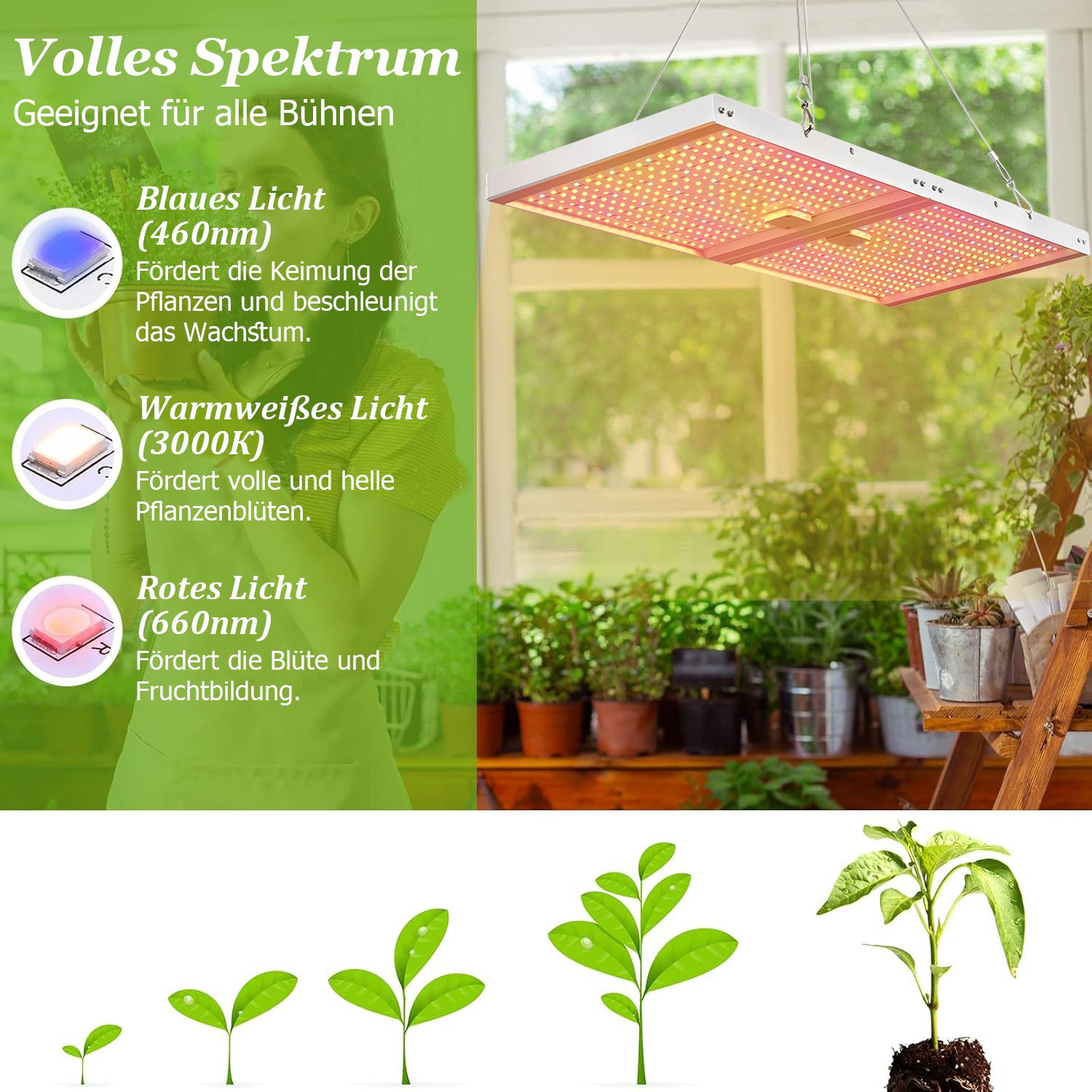 MUPOO Pflanzenlampe 120W LED Pflanzenlicht für Große Pflanzen,Vollspektrum-Wachstumslicht, 10 Stufen Helligkeit,mit 3 Lichtmodi & Timer & Fernbedienung