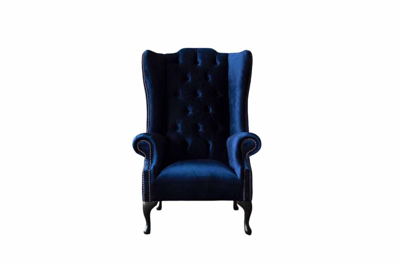 JVmoebel Ohrensessel, Ohrensessel Klassisch Design Sessel Wohnzimmer Samt Blau