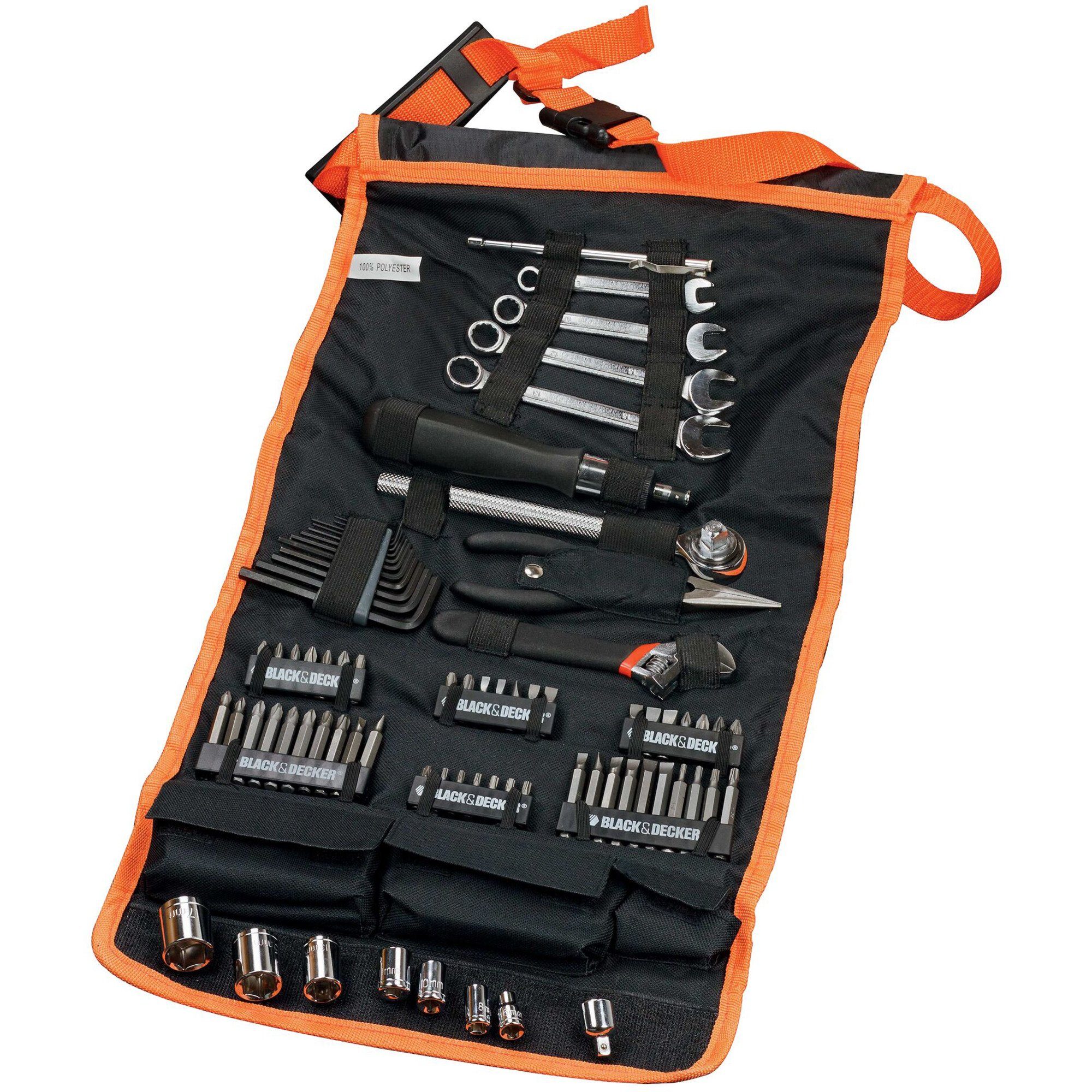 Black + Decker Werkzeugset Mechaniker-Set mit Rolltasche, 76-teilig