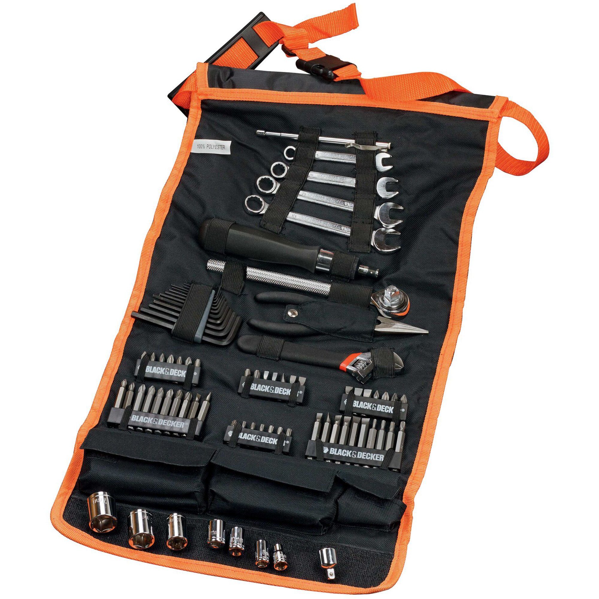 Decker Black Teile: Anzahl Werkzeugset 76 -teilig Mechaniker-Set & mit BLACK+DECKER Rolltasche,