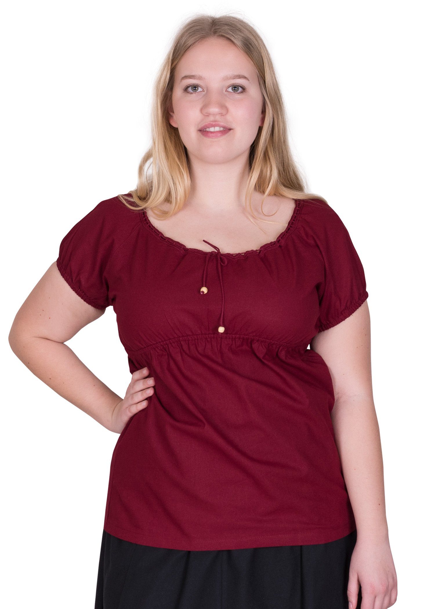 Battle Merchant Burgfräulein-Kostüm Mittelalter Kurzarm-Bluse Aren, weinrot S