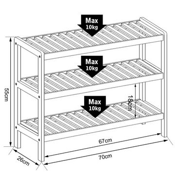 dibea Regal Schuhregal aus Bambus, mit 3 Ablagefächern, 70 x 26 x 55 cm, naturfarben/weiß