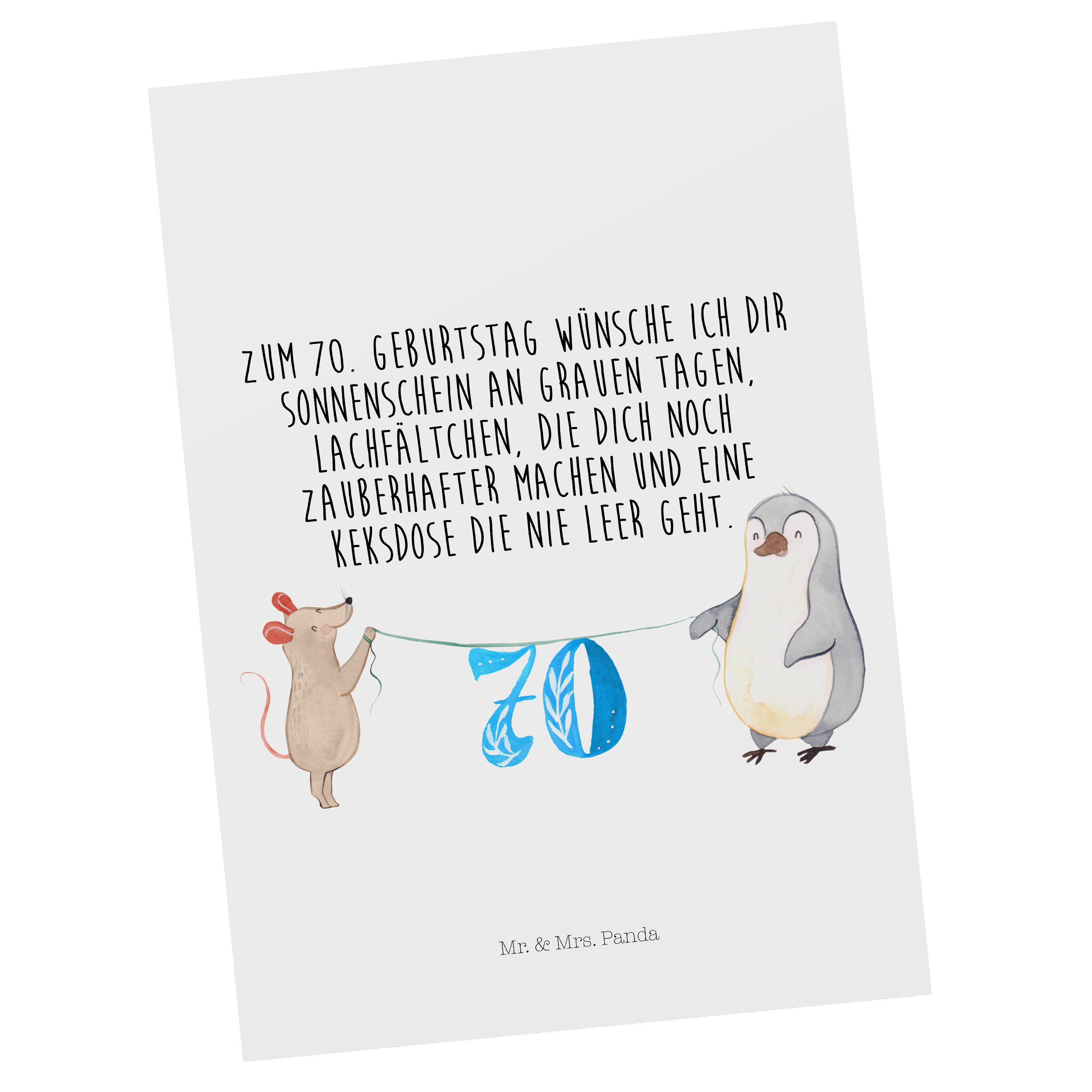Mr. & Mrs. Panda Postkarte 70. Geburtstag Maus Pinguin - Weiß - Geschenk, Grußkarte, Party, Gebu