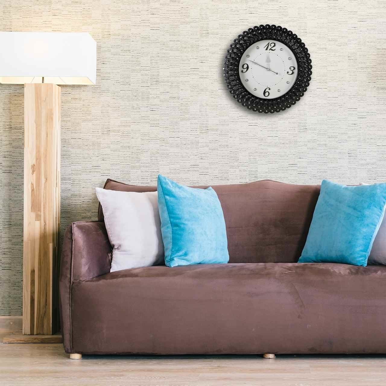 Almina Wanduhr Wanduhr Rund Schwarz mit Strassteinen