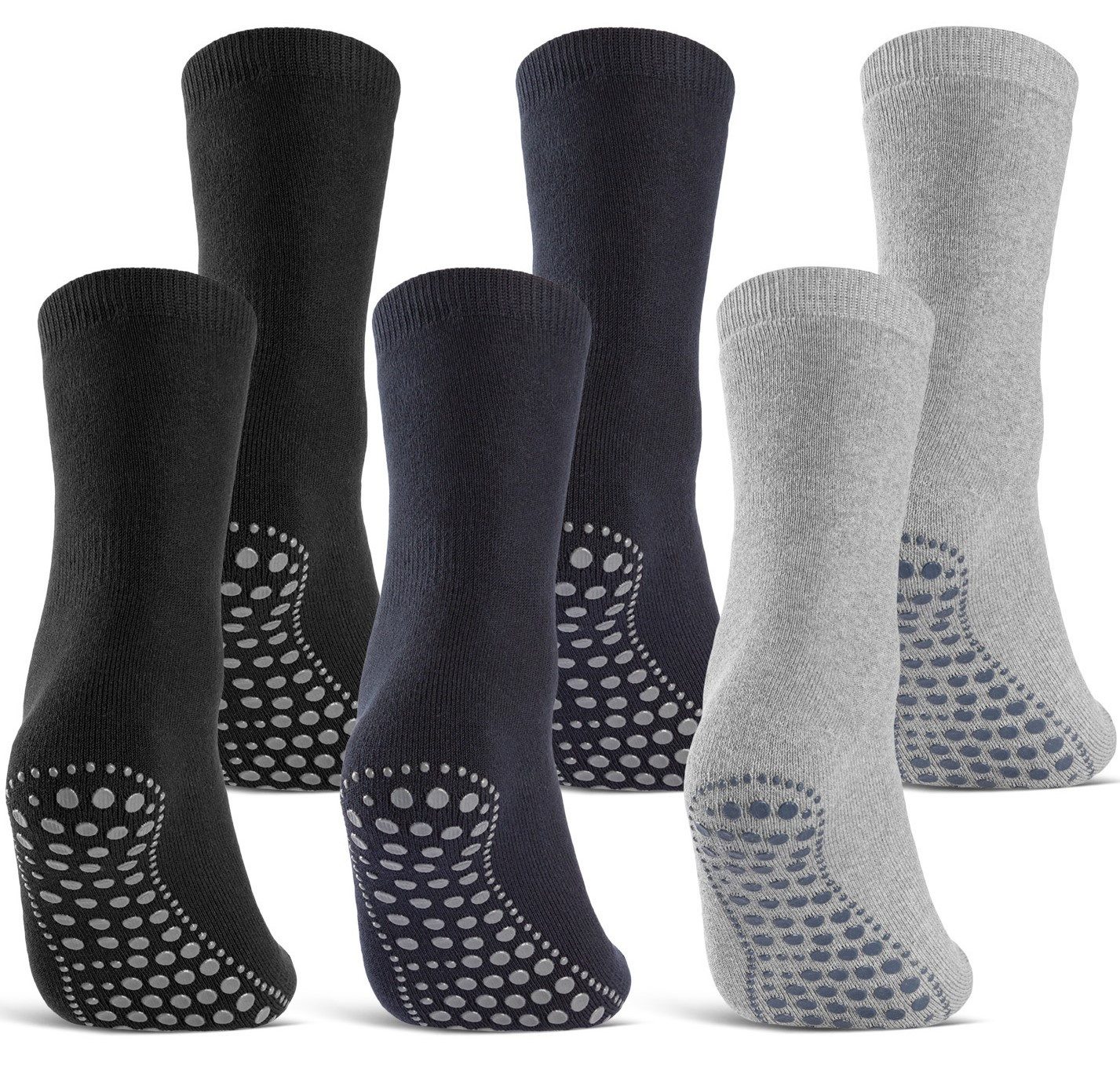 sockenkauf24 ABS-Socken 3 oder 6 Paar "Premium" Anti Rutsch Socken Damen Herren (Schwarz, Blau, Grau, 6-Paar, 35-38) ABS Socken Noppen Stoppersocken - 8600 WP