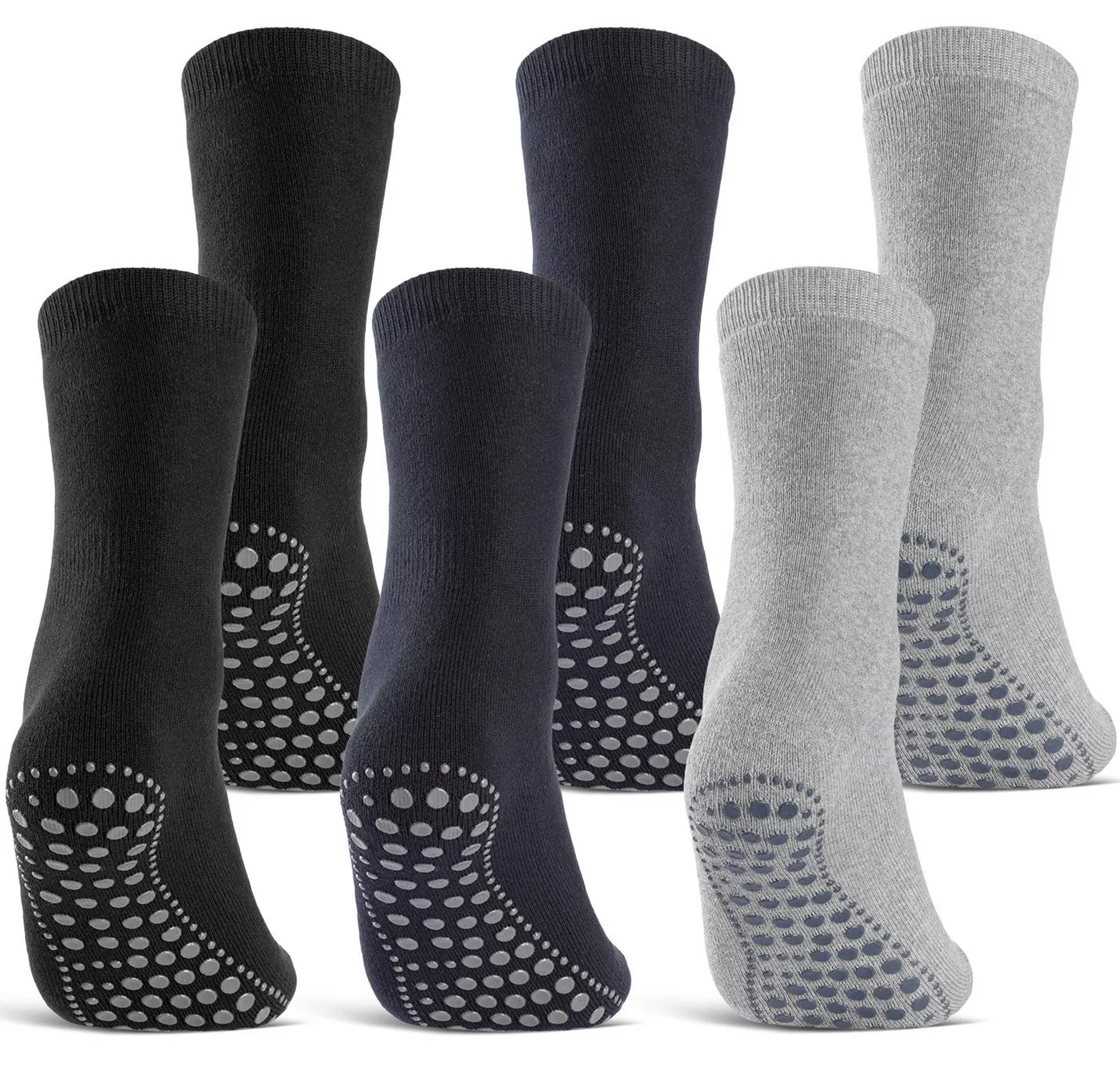 sockenkauf24 ABS-Socken 3 oder 6 Paar "Premium" Anti Rutsch Socken Damen Herren (Schwarz, Blau, Grau, 6-Paar, 35-38) ABS Socken Noppen Stoppersocken - 8600 WP