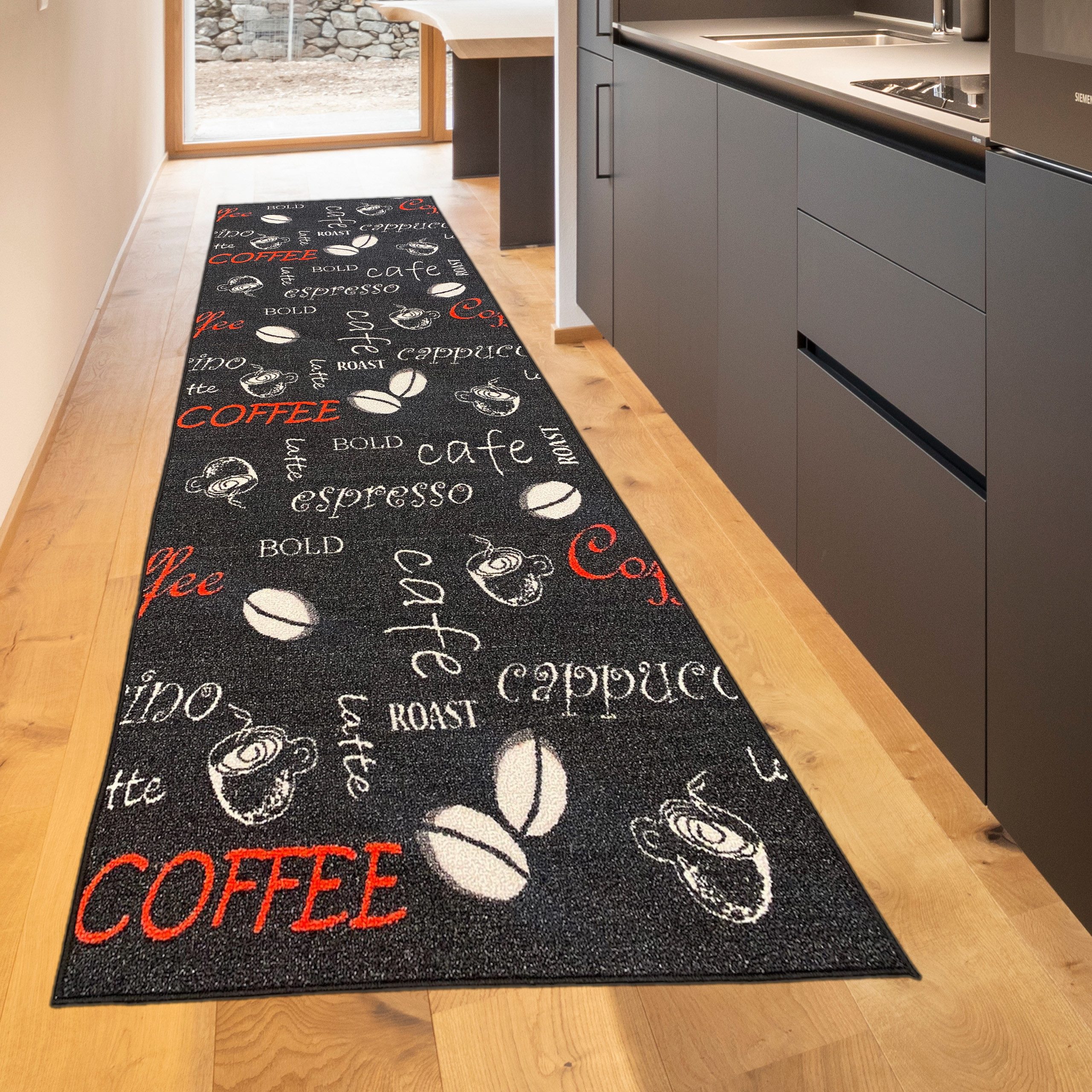TeppichHome24 Teppich Moderner Läufer mit Coffee-Motiv – Rutschfester Teppi günstig online kaufen