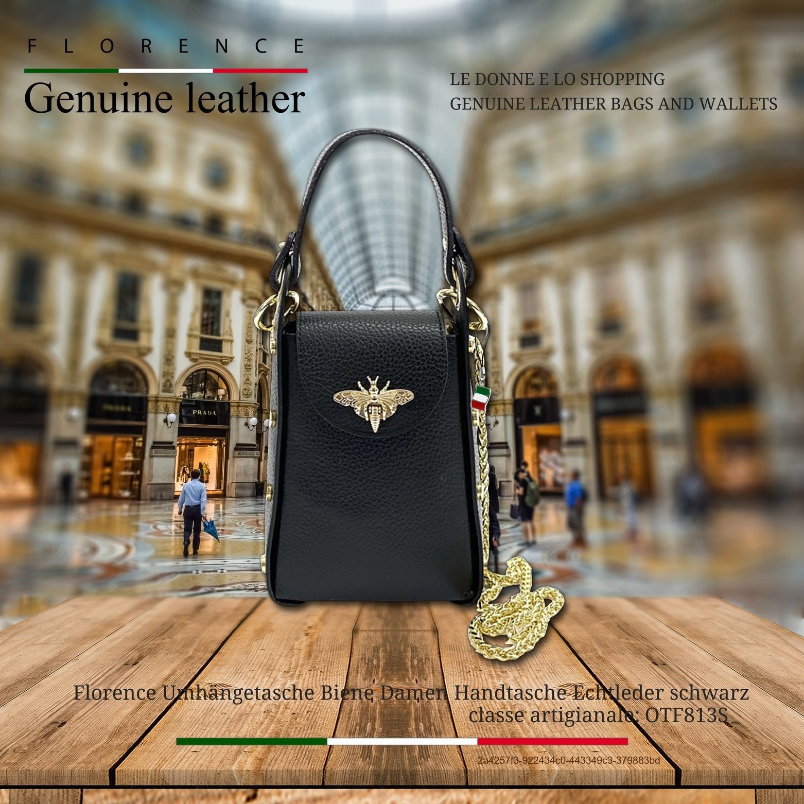 FLORENCE Umhängetasche Florence Umhängetasche Biene Echtleder (Umhängetasche), Damen Umhängetasche Leder, schwarz ca. 13cm x ca. 18cm