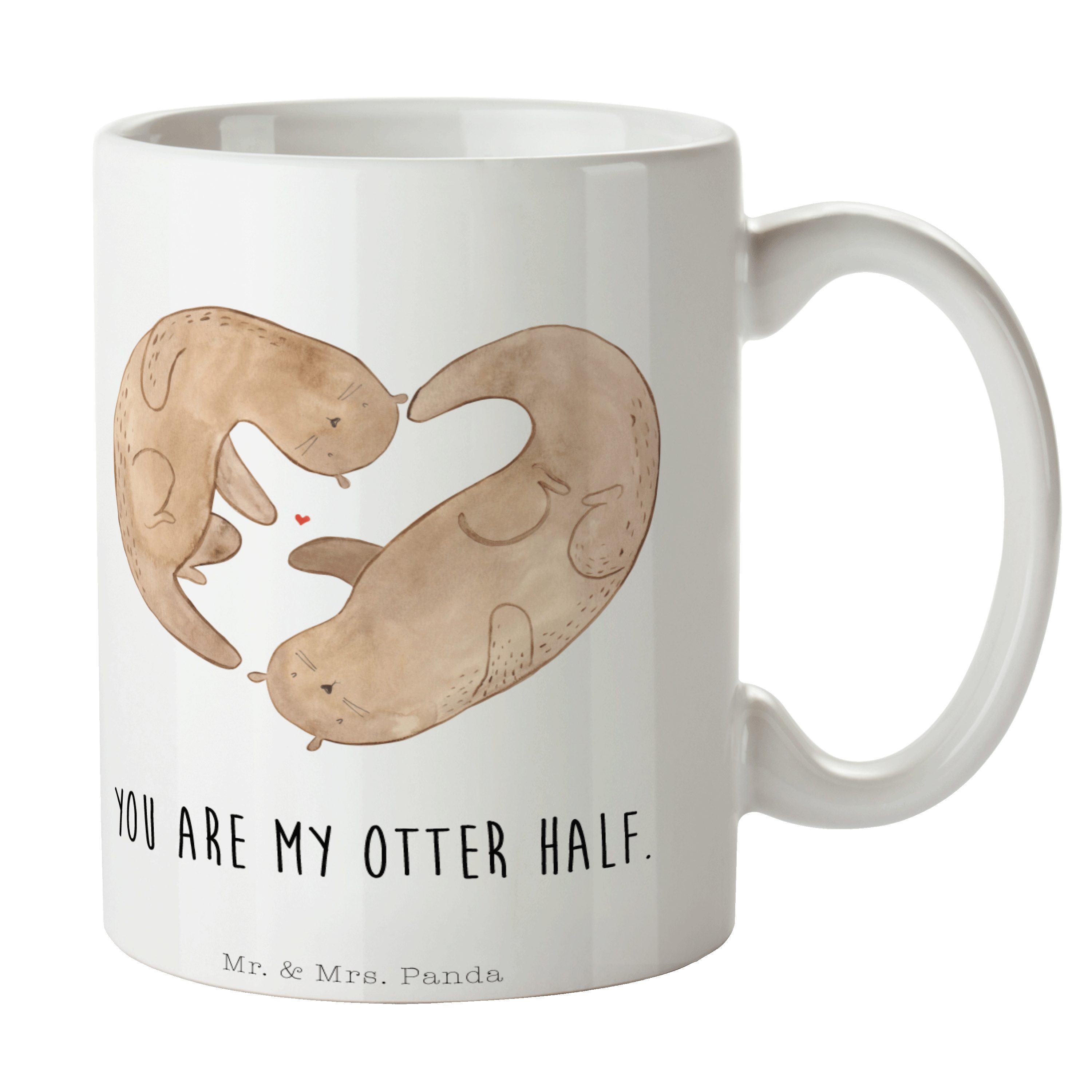 Mr. & Mrs. Panda Tasse Otter Herz - Weiß - Geschenk, Tasse, Kaffeetasse, Becher, Seeotter, H, Keramik