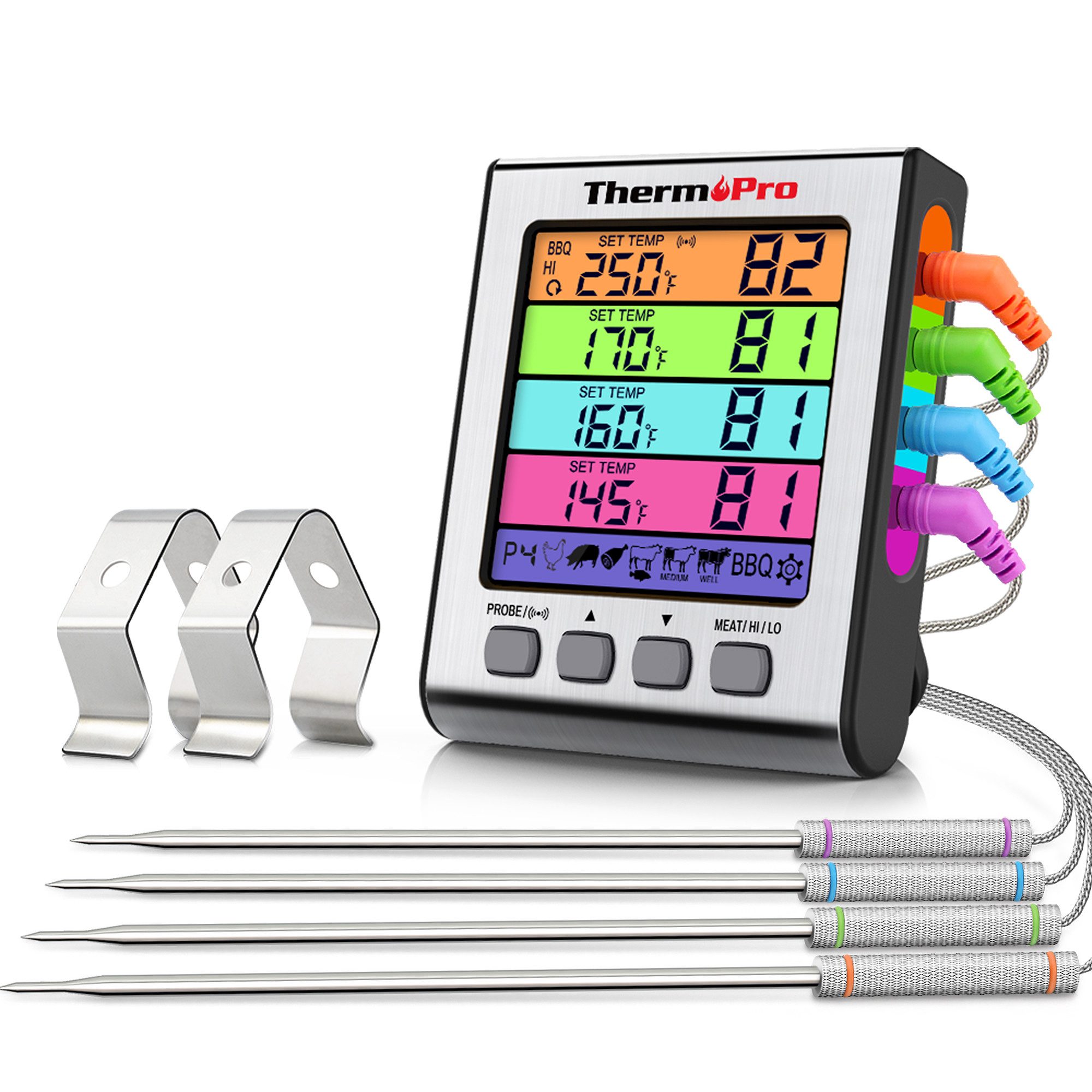ThermoPro Grillthermometer TP17, TP-17H mit 4 Sonden, BBQ-Alarm und Touch-Hintergrundbeleuchtung