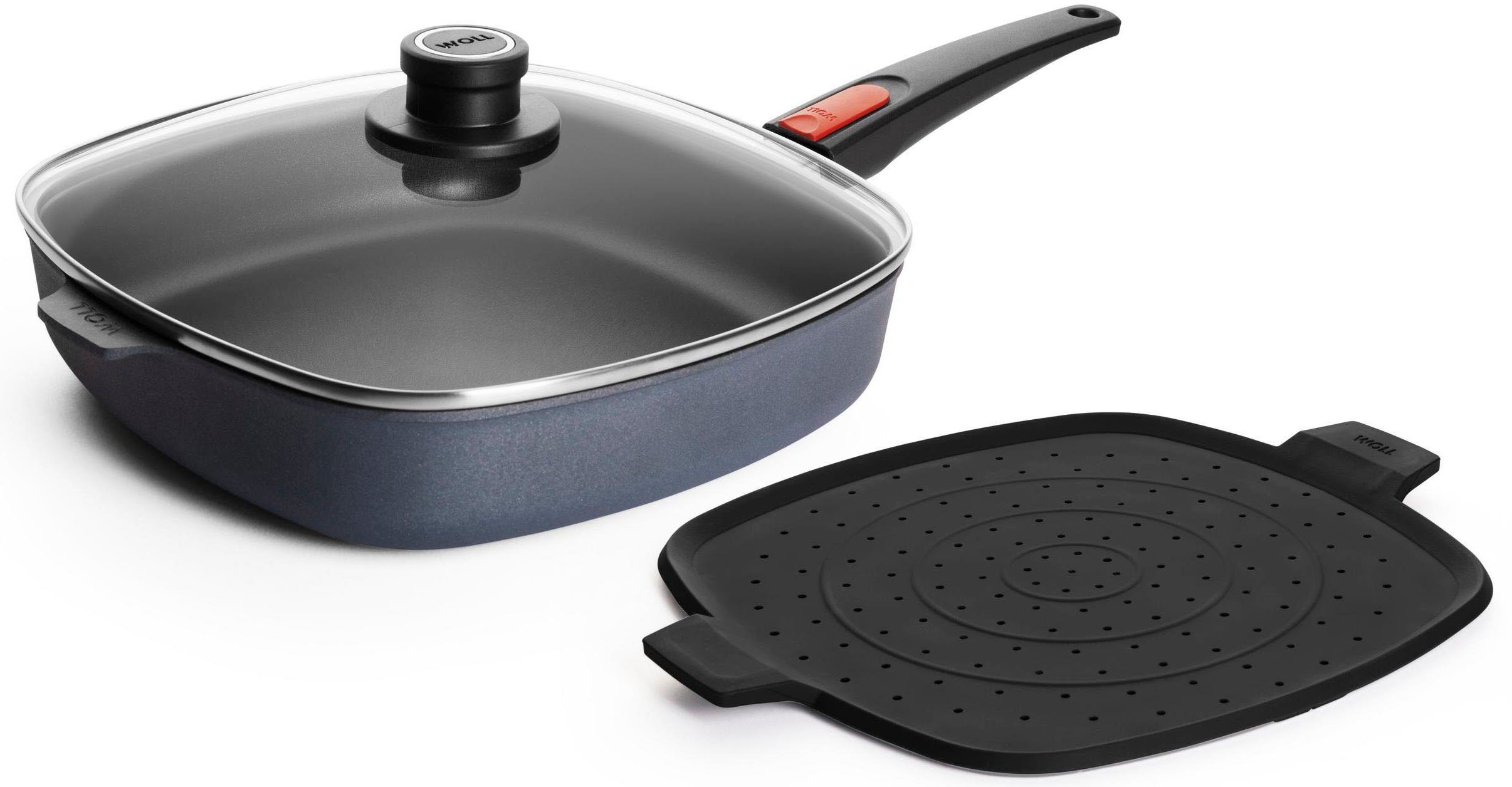 WOLL Bratpfanne MADE IN GERMANY - Diamond Lite, Aluminium (Set, 3-tlg), Induktion, inkl. Spritzschutz, abnehmbarer Stiel
