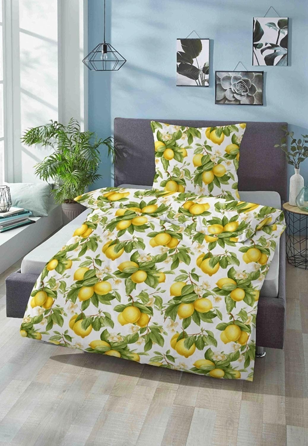 Biberna Bettwäsche ZITRO, Weiß, Gelb, Grün, Zitronenmotiv, Baumwolle, 2 tei günstig online kaufen