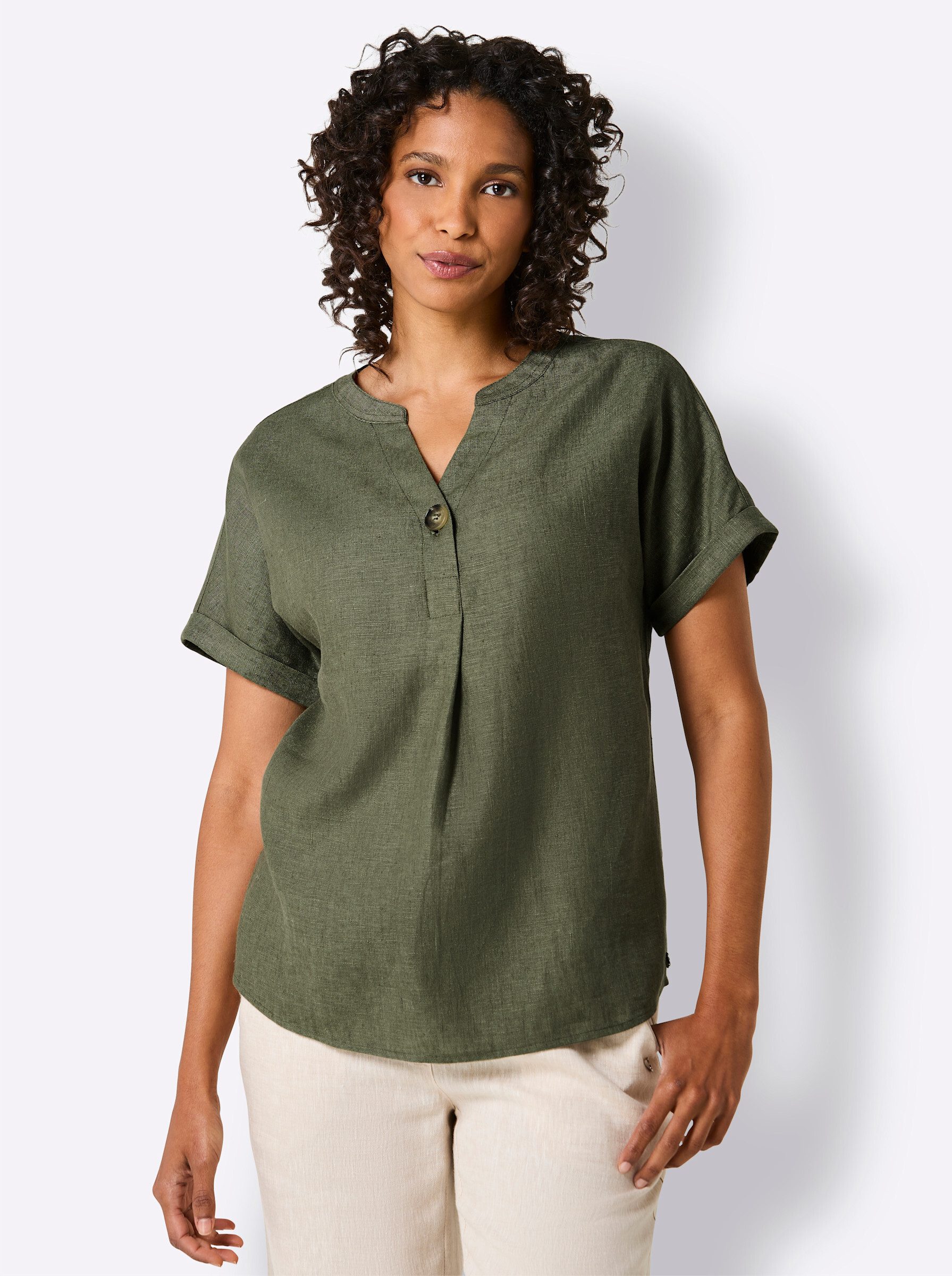 creation L Klassische Bluse Leinen-Bluse Kurzarm