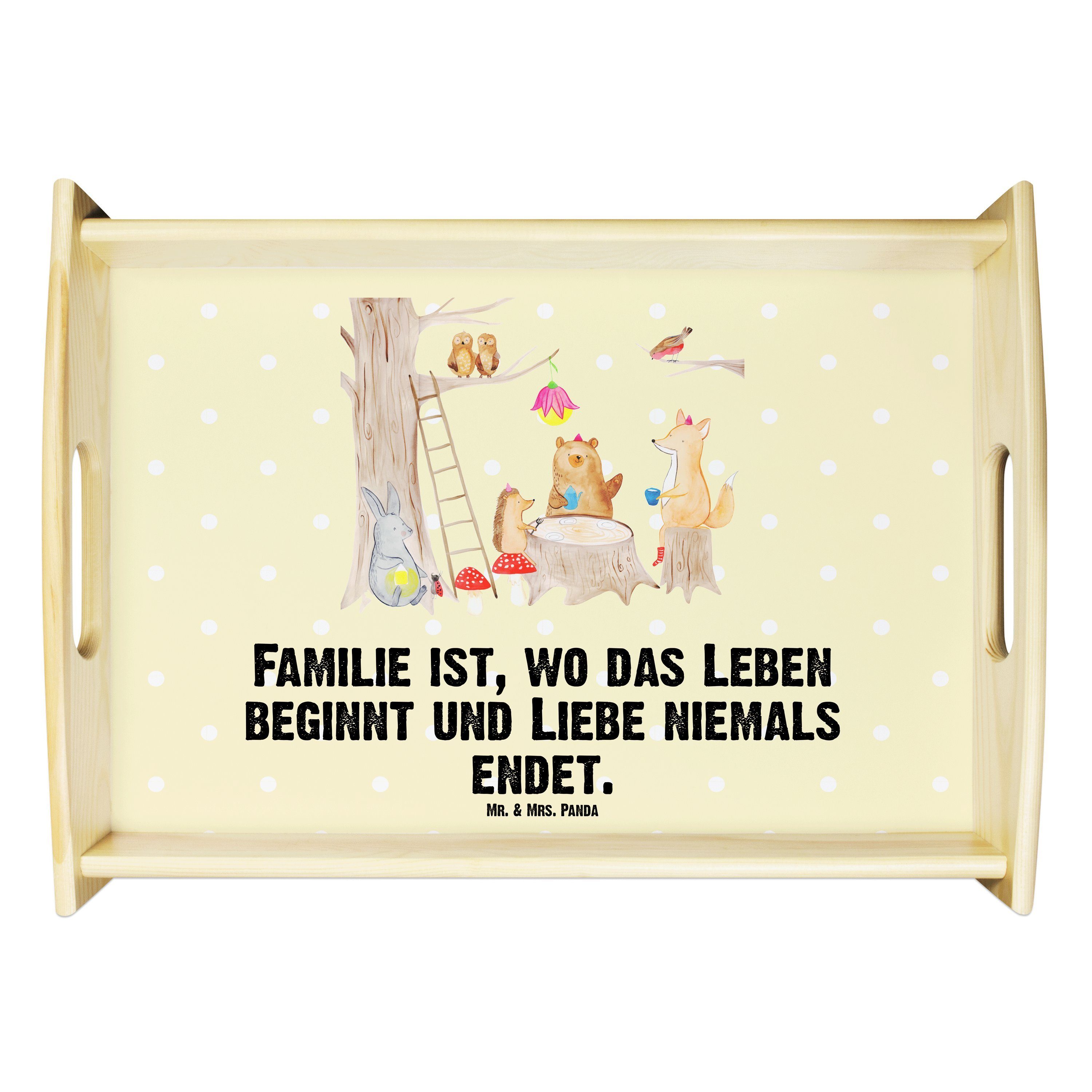 Mr. & Mrs. Panda Tablett Waldtiere Picknick - Gelb Pastell - Geschenk, Hase, Tiermotive, Table, Echtholz lasiert, (1-tlg)