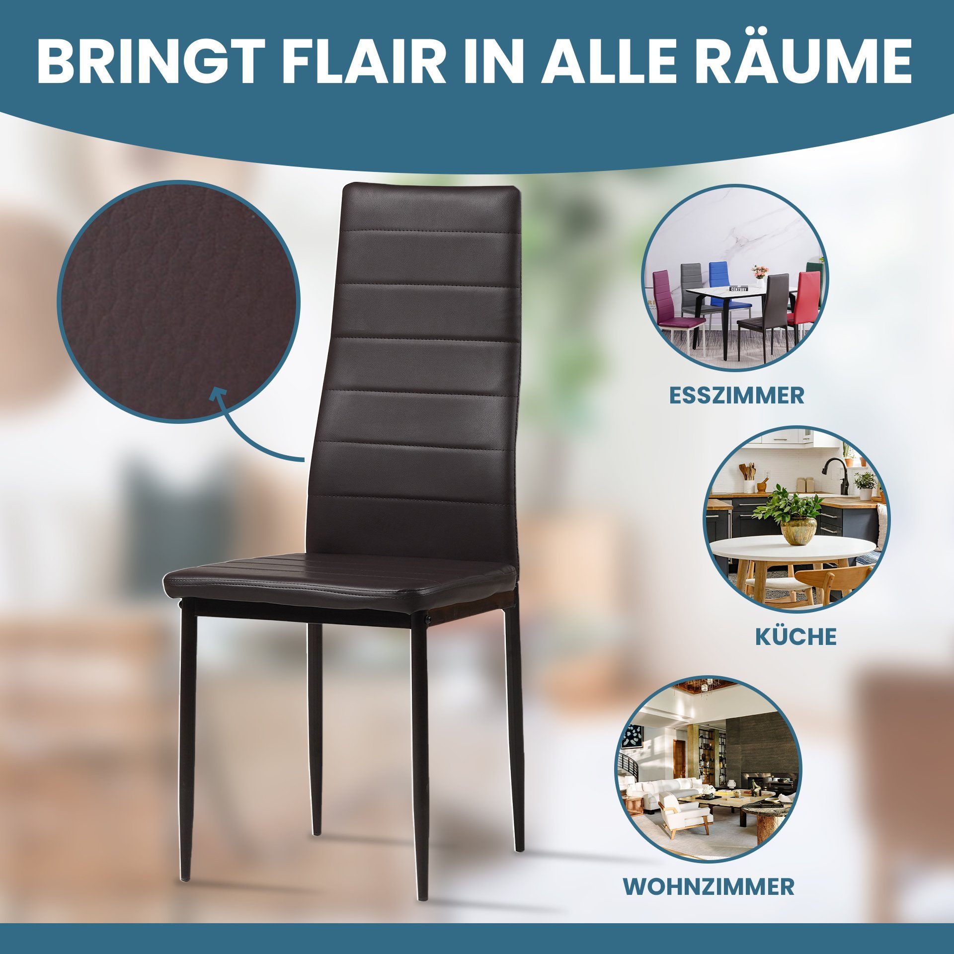 Albatros International Esszimmerstuhl Esszimmer Stühle 4 er Set MILANO, Stuhl Stühle Esszimmerstühle, Küche (4er Set, Braun, Kunstleder Bezug), Küchenstuhl Küch – Bild 4 von 5