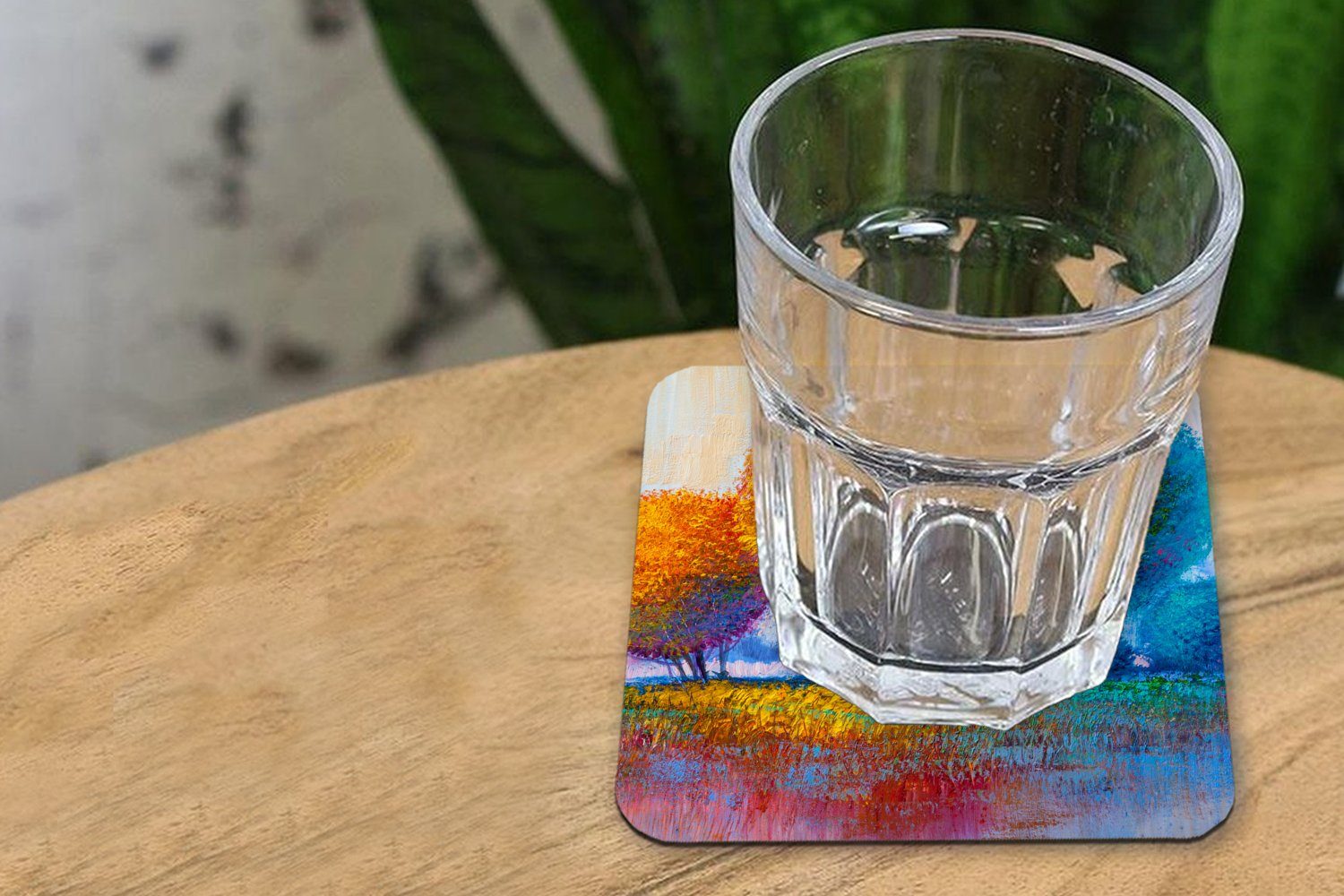 MuchoWow Glasuntersetzer Malerei 6-tlg., für Bäume, - Natur Tasse Gläser, Glasuntersetzer, - Zubehör Untersetzer, Korkuntersetzer, Tischuntersetzer, Ölgemälde 