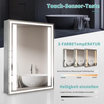 Fine Life Pro Badspiegel, Spiegelschränke 70x50x14cm, LED, 3-fach VergroBerung