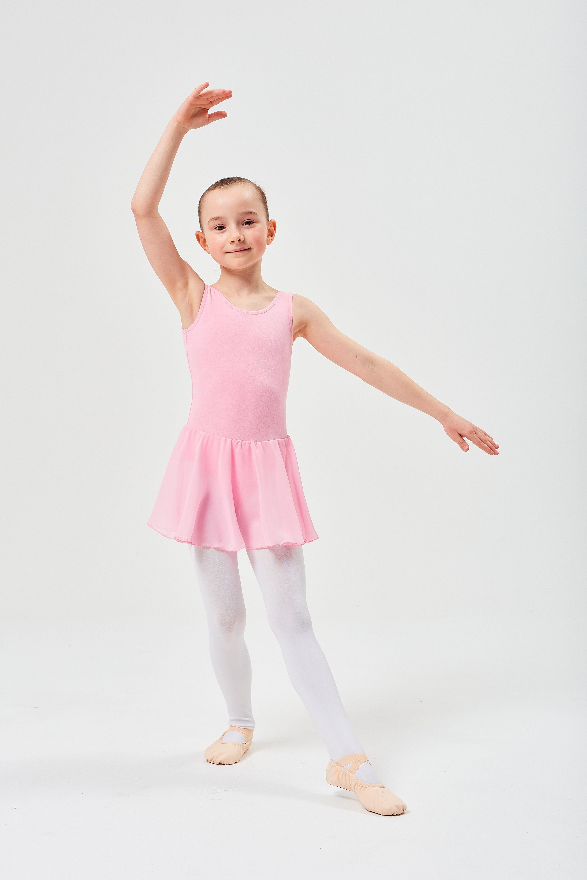 tanzmuster Chiffonkleid Ballett Trikot Minnie mit Chiffon Röckchen Ballettkleid für Mädchen aus wunderbar weichem Baumwollmaterial