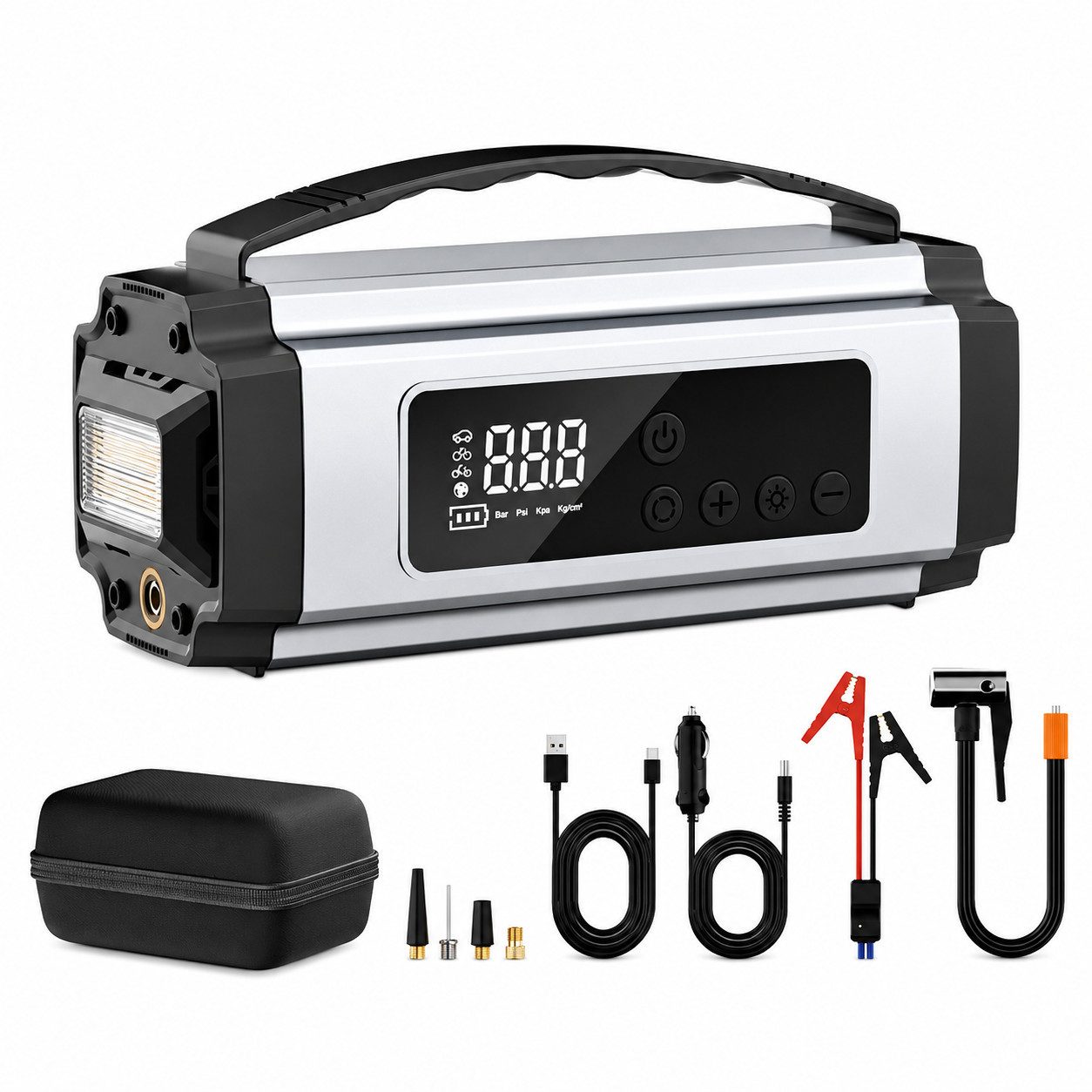 Toomoke Starthilfe Kompressor Autoluftpumpe Reifenfüller 23L/min Powerbank Starthilfegerät mit Auto-Stopp 8000 mAh (12 V)