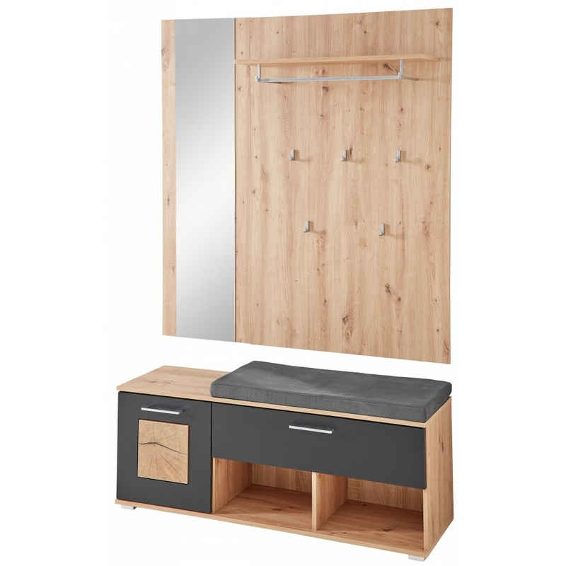 Innostyle Garderobe Garderobe Set Paneel, Bank Spiegel FUN Artisan Eiche schwarz 126 cm