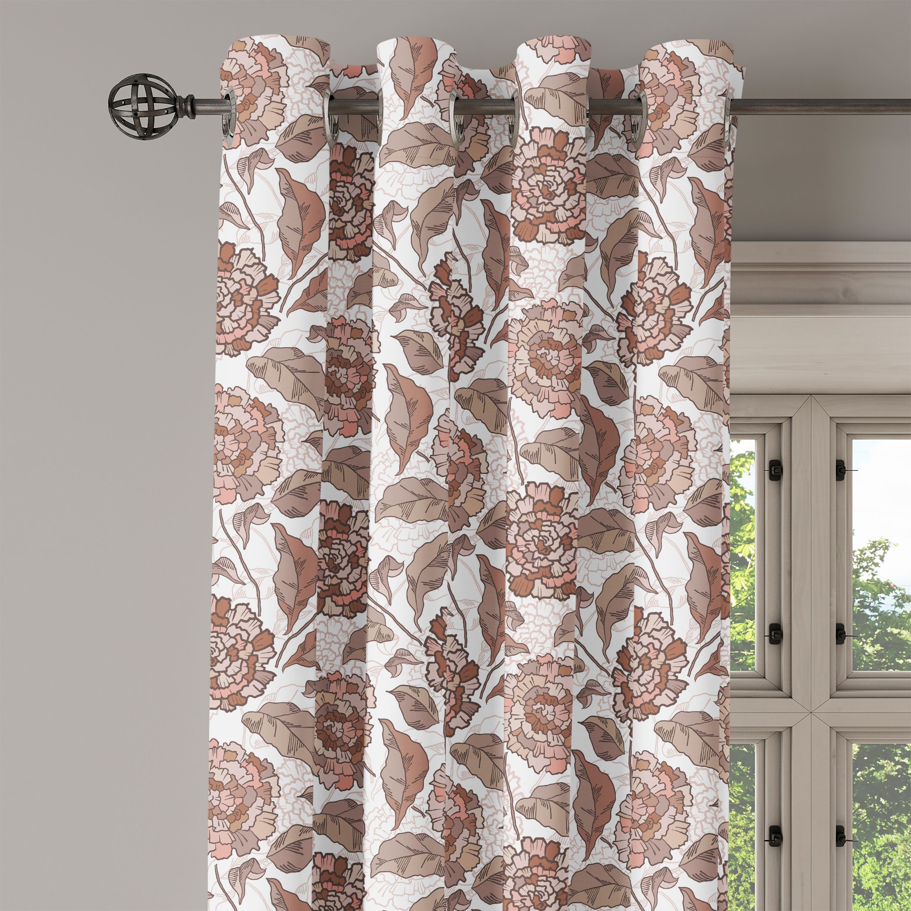 Gardine Dekorative 2-Panel-Fenstervorhänge für Schlafzimmer Abakuhaus, Wohnzimmer, Blumen Laub Motiv Zier