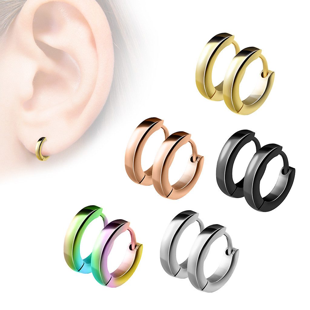 Taffstyle Paar Creolen Klassische Ohrringe Creolen Huggie Hoops Klapp Verschluss Unisex (Elegante Creolen in 5 Farben aus Chirurgenstahl), Schmuck Ohrringe Creolen Frauen Damen Schmuck Geschenke zum Geburtstag
