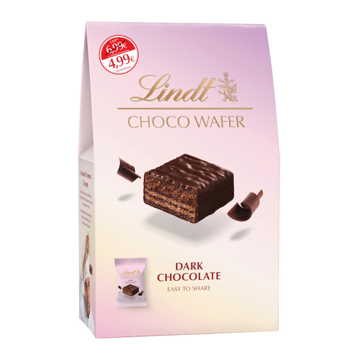 LINDT Schokolade, Lindt Choco Wafer Dark knusprige Waffel mit dunkler Schokolade 130g