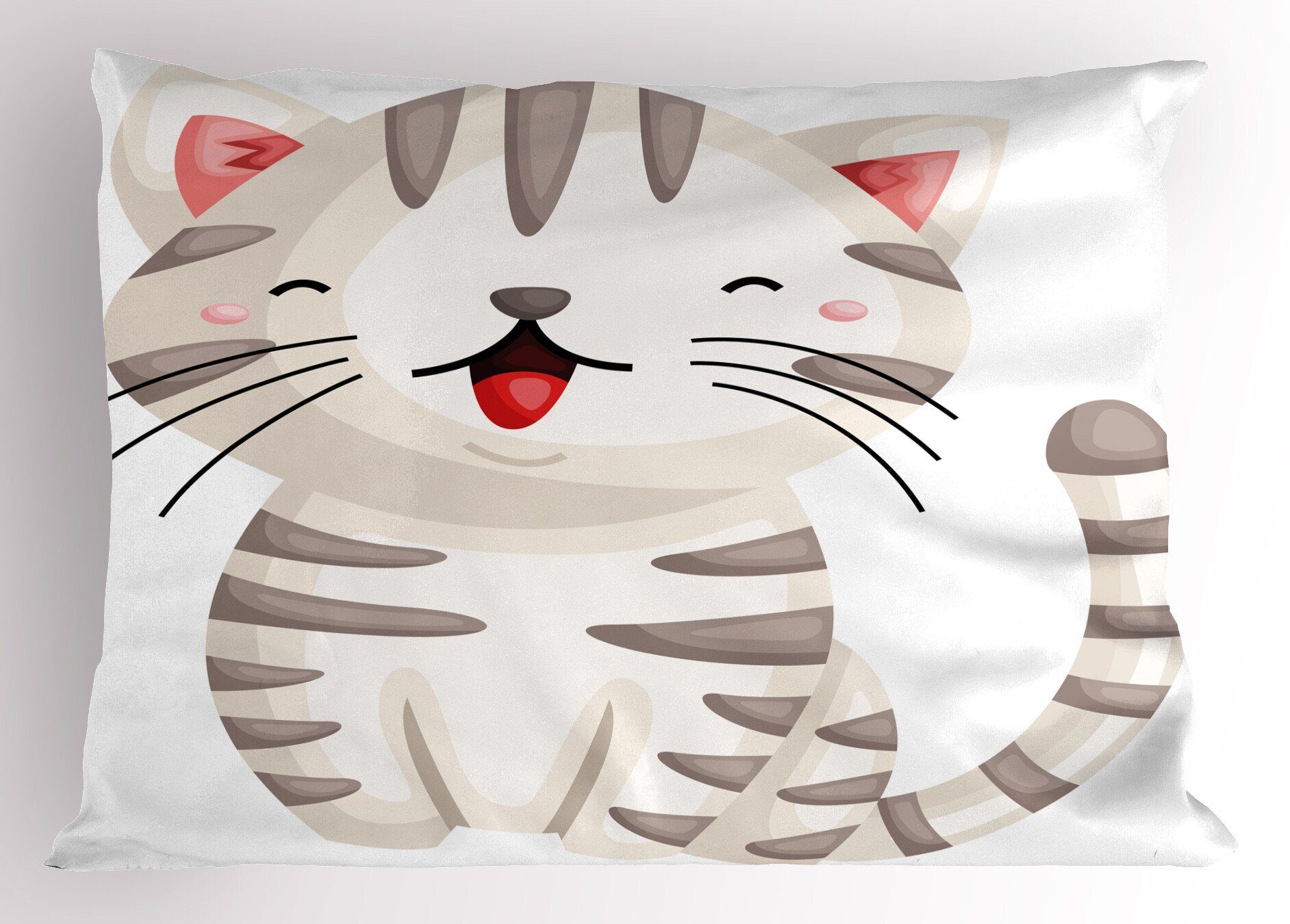 Kissenbezüge Dekorativer Standard King Size Gedruckter Kissenbezug, Abakuhaus (1 Stück), Süße Katze Glückliche Cartoon mit Streifen