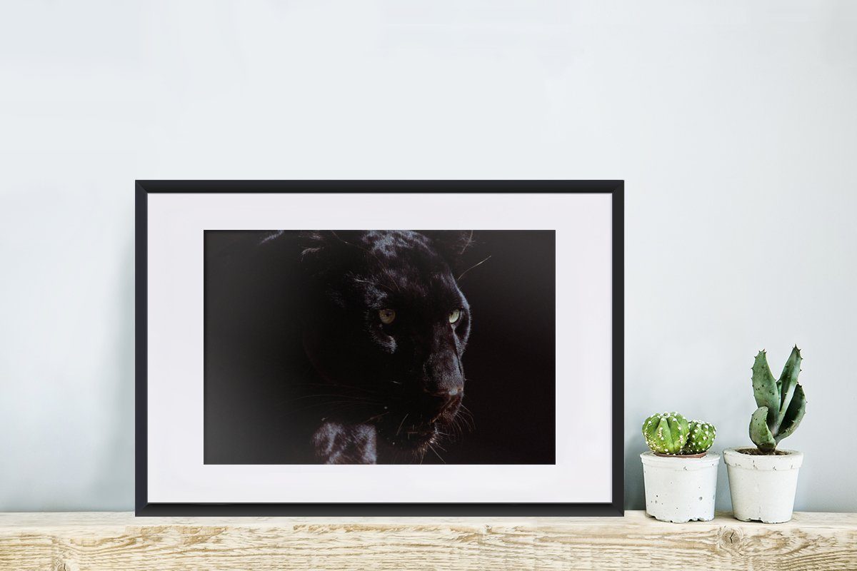 MuchoWow Poster Panther - Tier mit Bilderrahmen Rahmen, Gerahmtes Schwarz, (1 Schwarzem St), - Poster, Kunstdruck