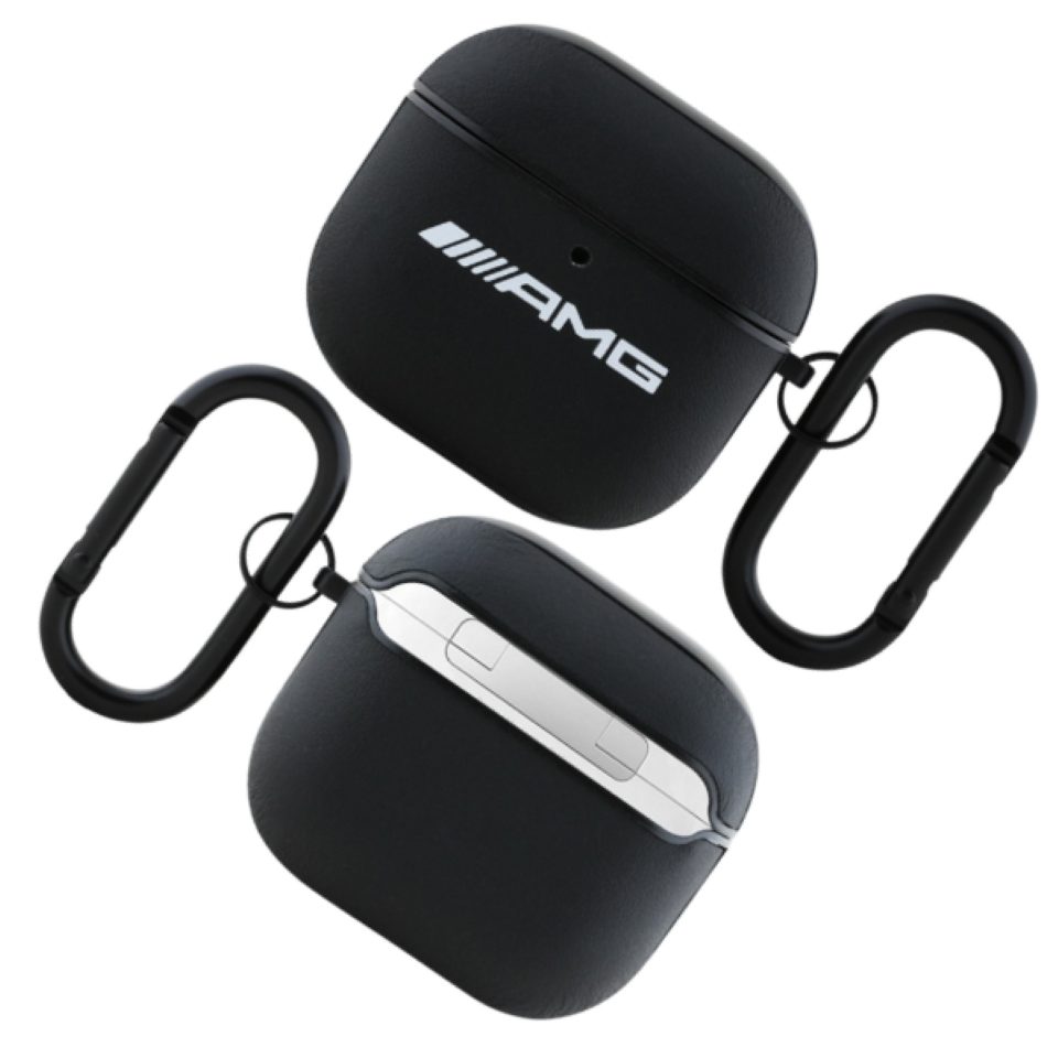 Mercedes Benz AMG Kopfhörer-Schutzhülle Hülle Case AirPods 4 Echtleder schwarz, Kantenschutz