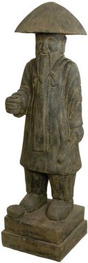 Krines Home Dekofigur Große Gartenfigur Konfuzius 145cm / Mönch mit Stab Steinguss China, Lavastein Chinesischer Bauer Wanderer/Steinfigur für Haus und Garten