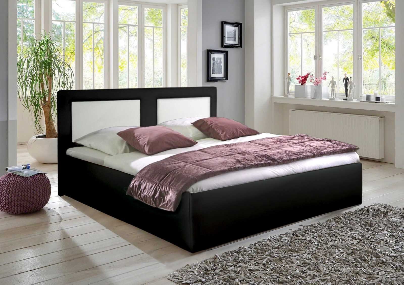 Halmon Schlafkomfort Betten Polsterbett Skala, 2 Farbe kombination, Ohne Mittelteil (Mittelstrebe) Schwarz-Weiß